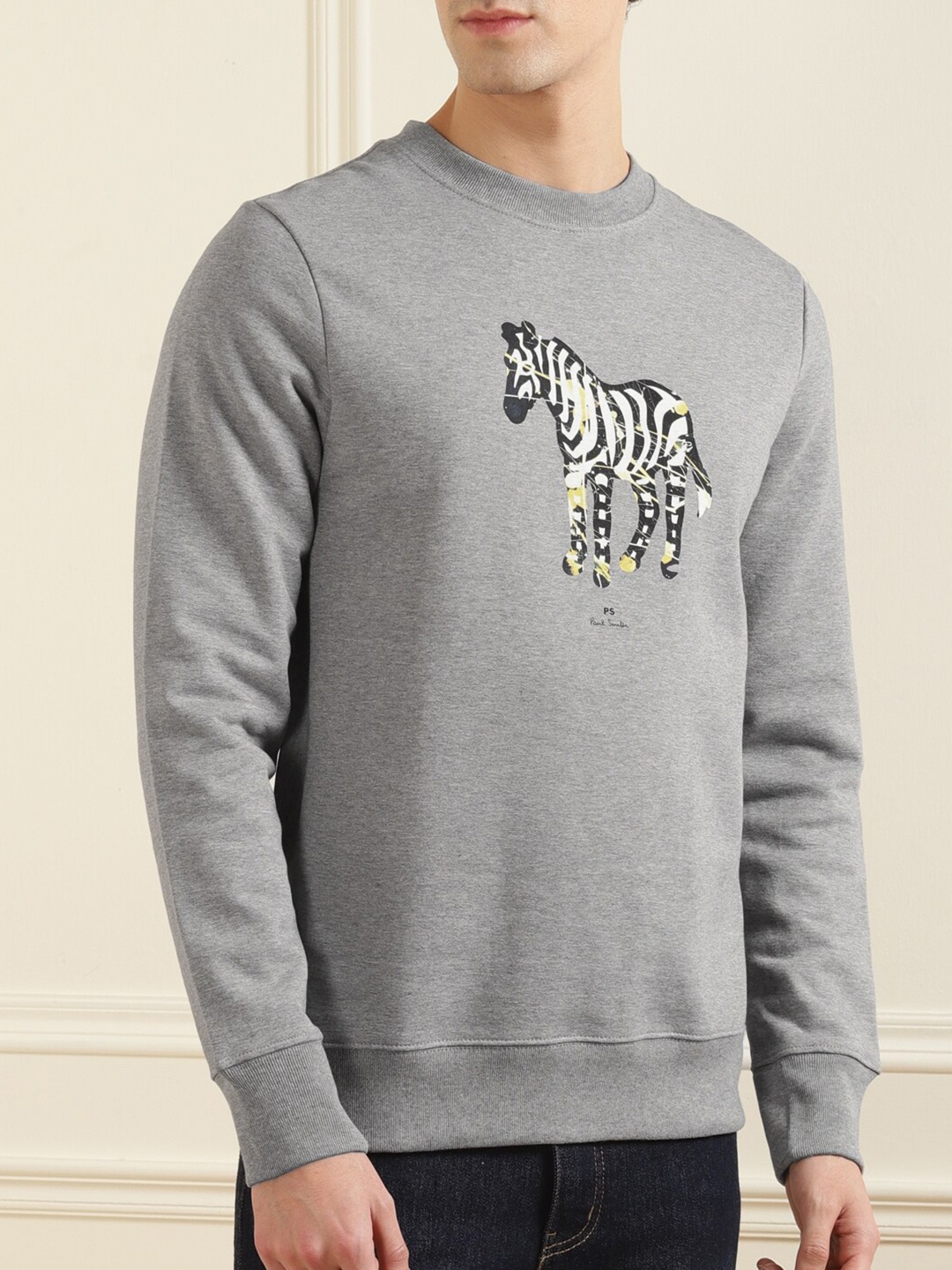 

PS By Paul Smith Men Grey Graphic Printed Pure Cotton Sweatshirt