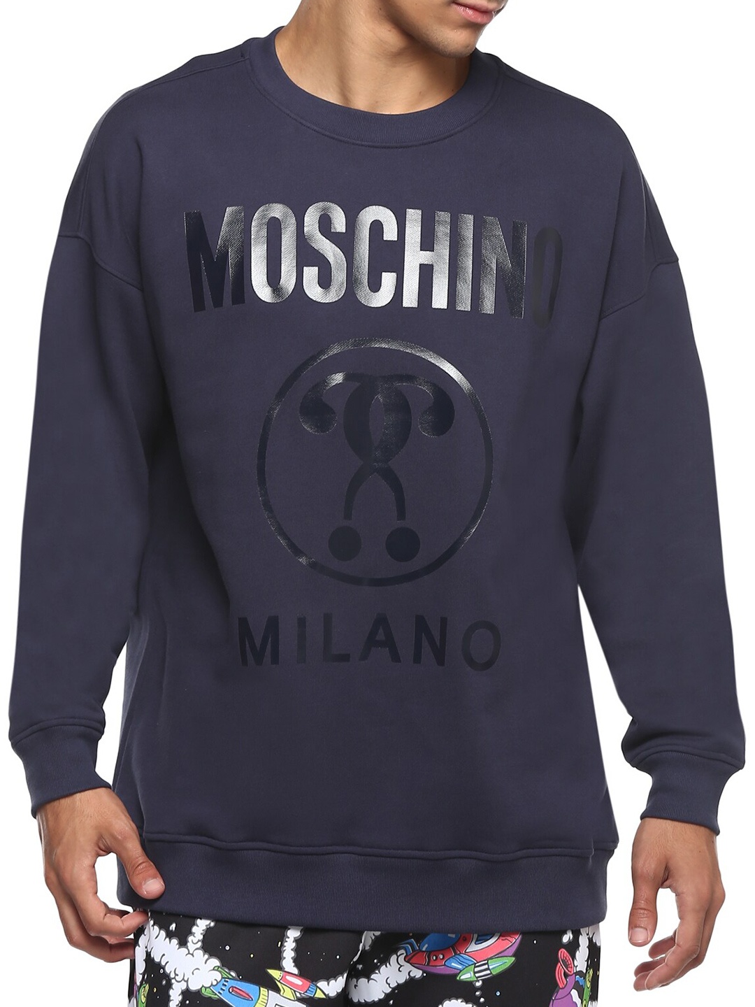 

MOSCHINO COUTURE Men Navy Blue Printed Cotton Sweatshirt