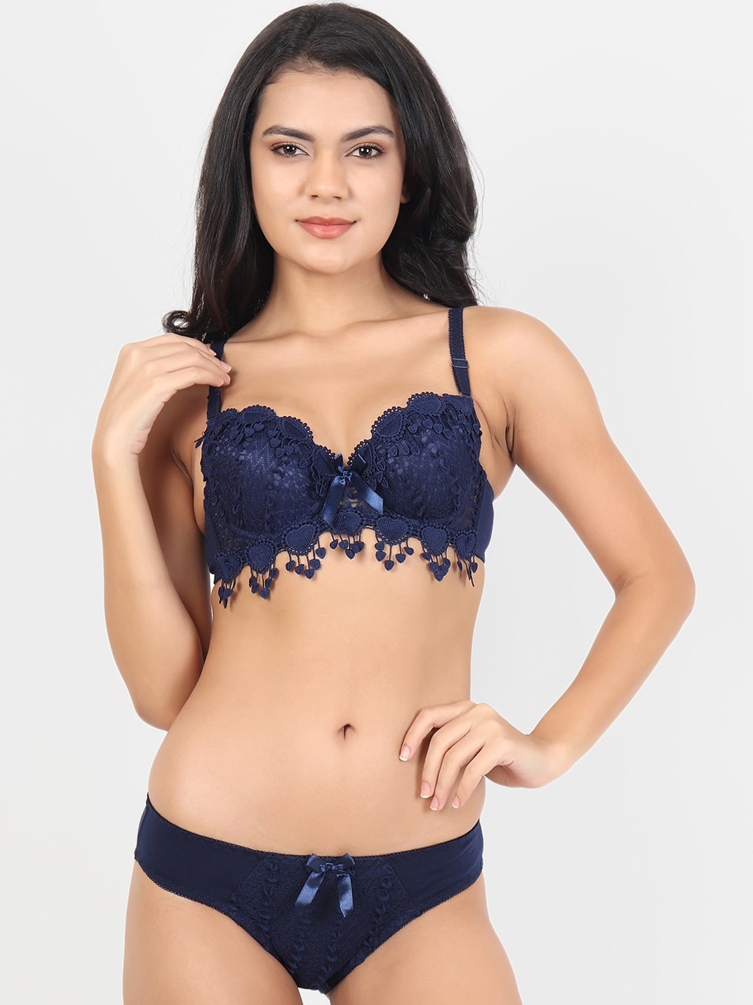 

Lebami Navy Blue Self Designed Lace Lingerie Set