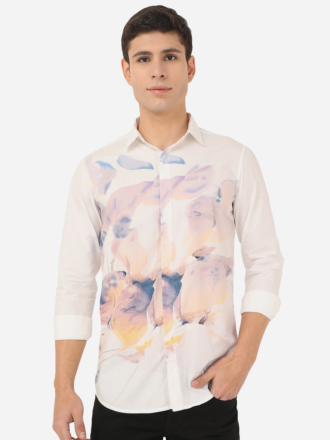 

JADE BLUE Men White Slim Fit Printed Cotton Casual Shirt