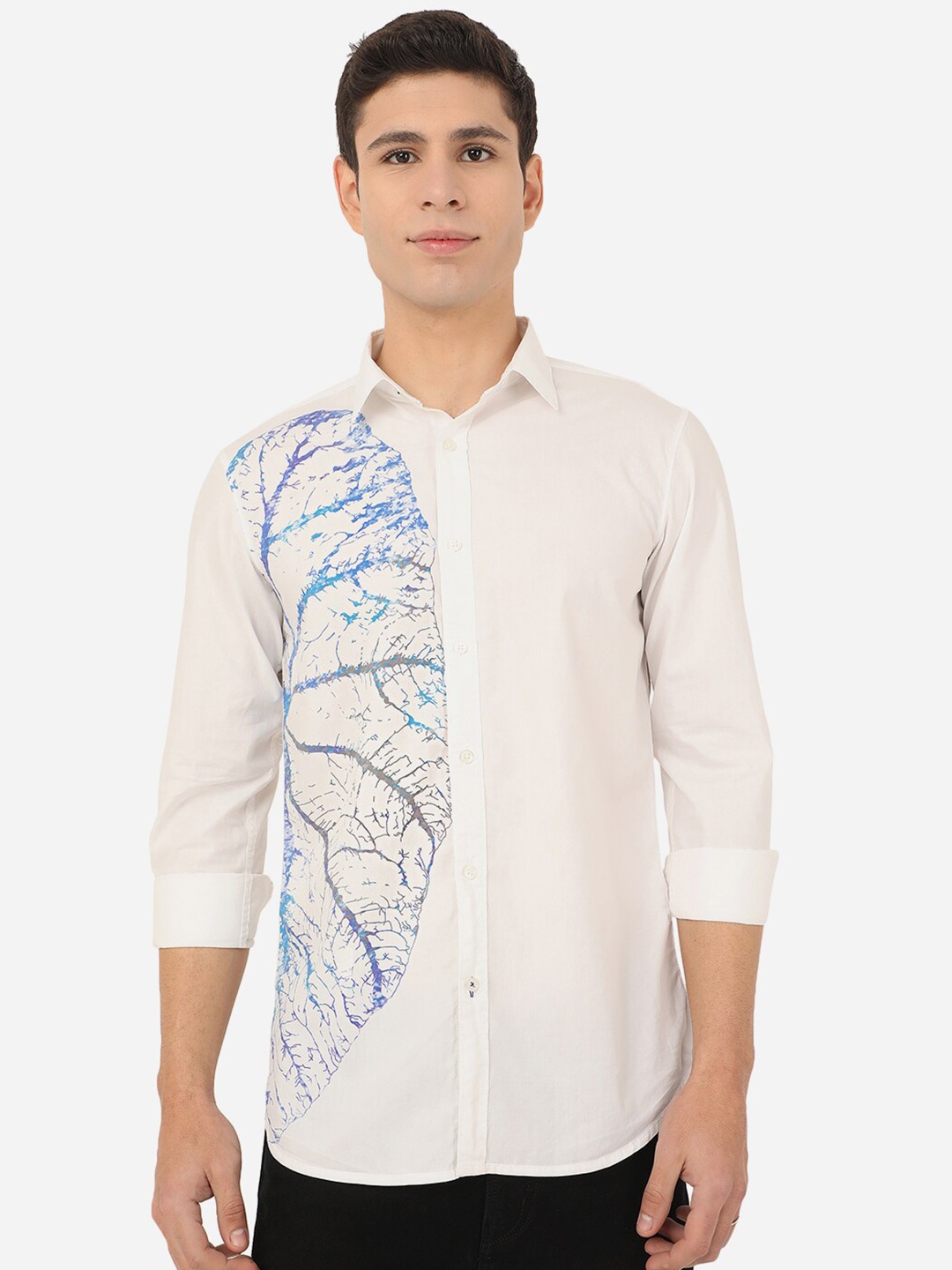 

JADE BLUE Men White Slim Fit Cotton Printed Casual Shirt