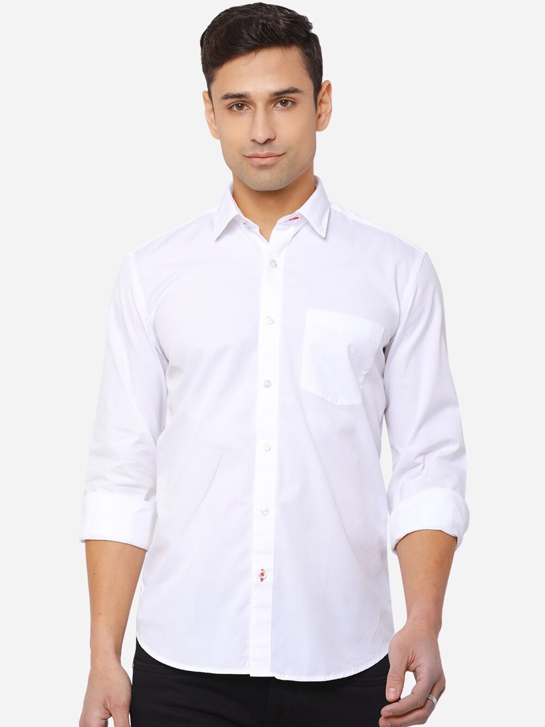 

JADE BLUE Men White Slim Fit Cotton Casual Shirt