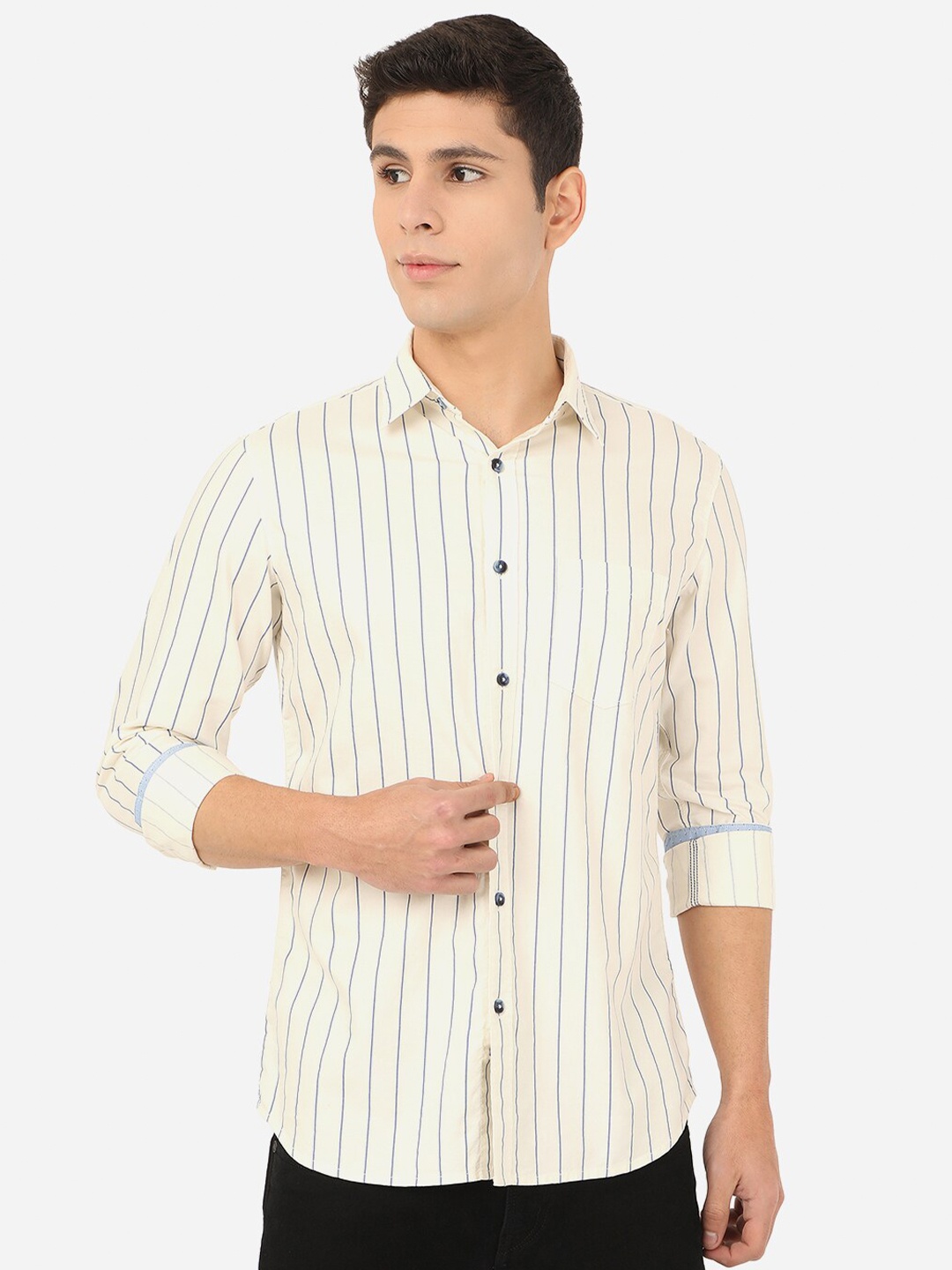 

JADE BLUE Men Blue Slim Fit Striped Pure Cotton Casual Shirt