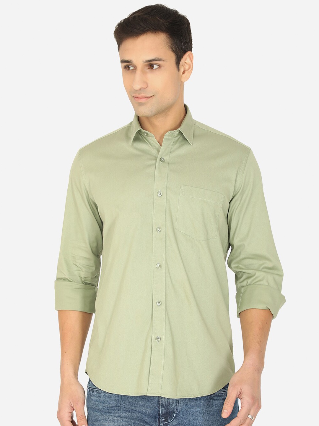 

JADE BLUE Men Green Slim Fit Pure Cotton Casual Shirt