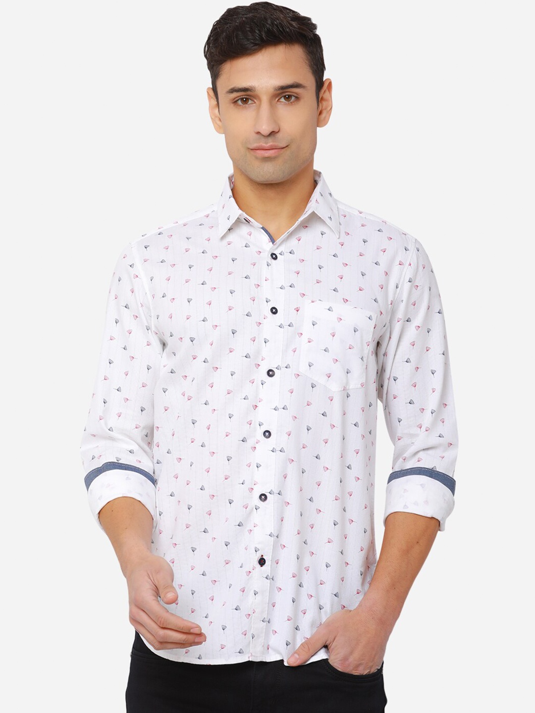 

JADE BLUE Men White Slim Fit Printed Cotton Casual Shirt