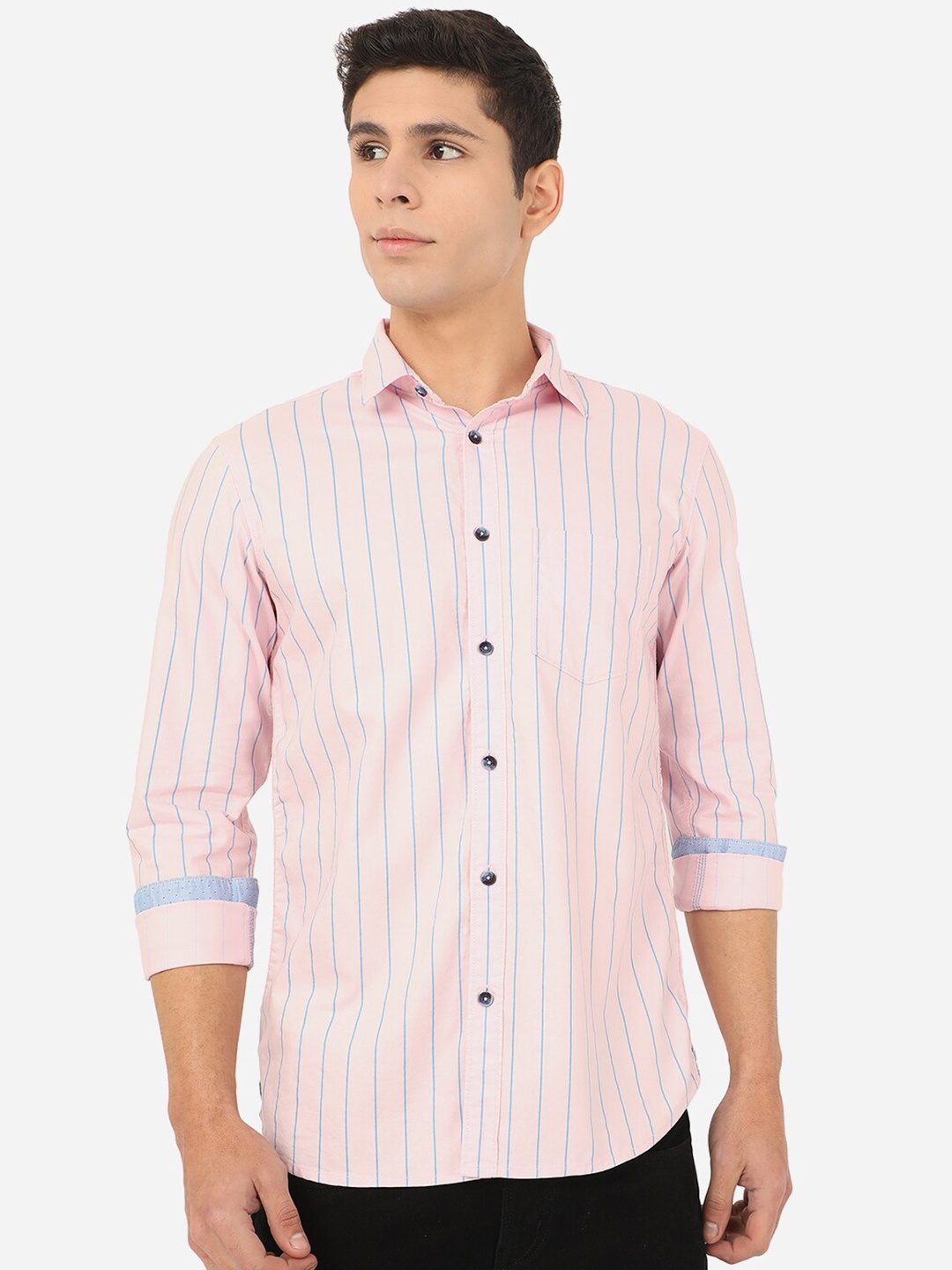 

JADE BLUE Men Pink Slim Fit Striped Cotton Casual Shirt