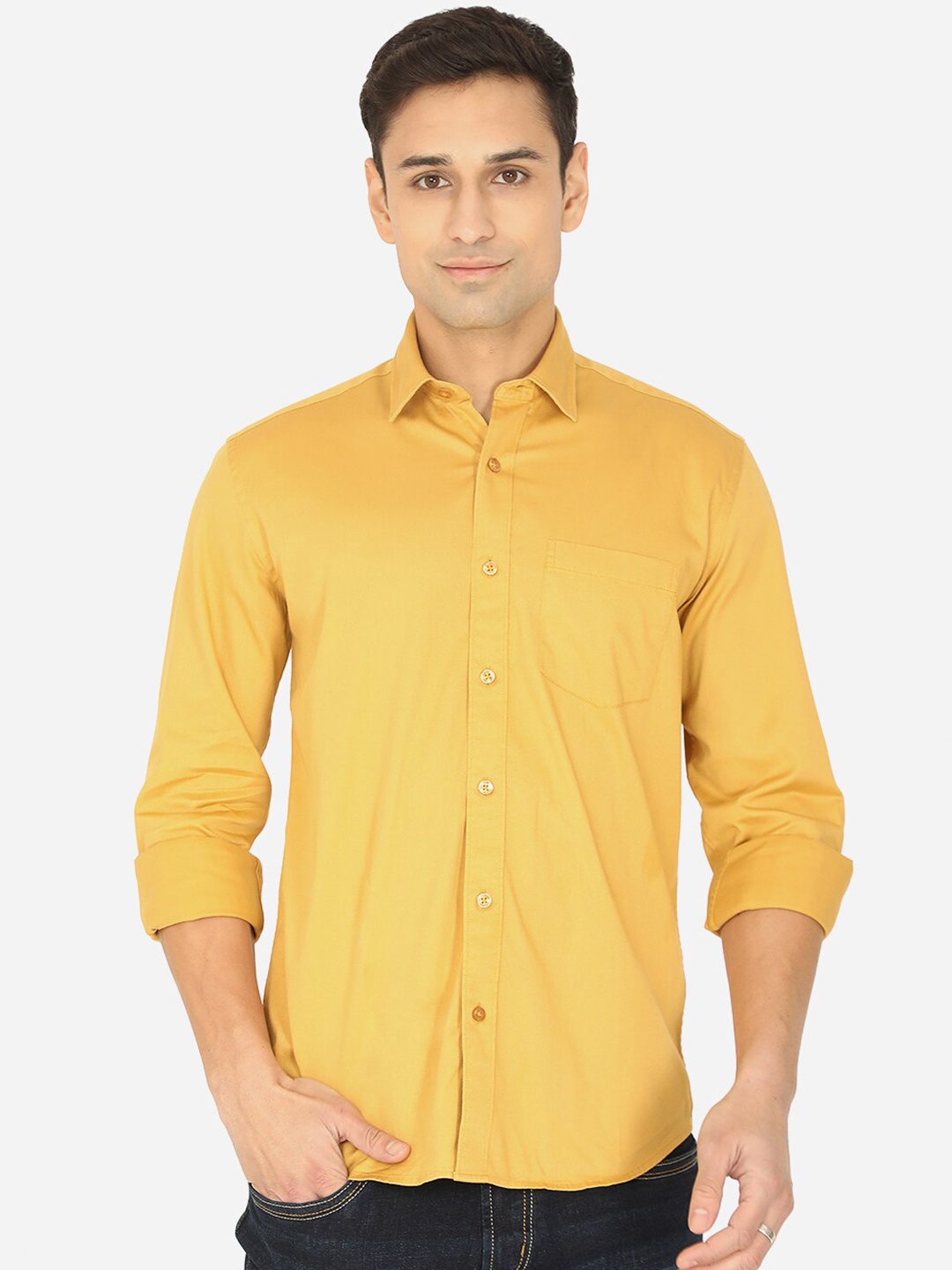 

JADE BLUE Men Yellow Cotton Slim Fit Casual Shirt