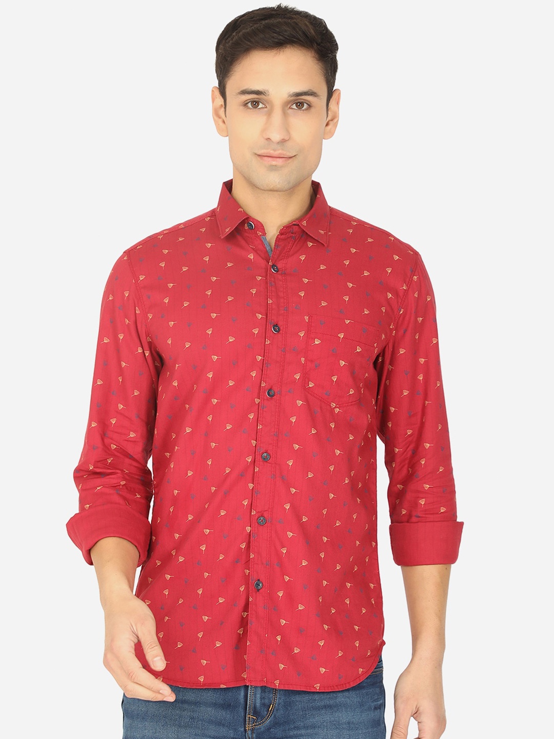 

JADE BLUE Men Red Slim Fit Floral Printed Cotton Casual Shirt
