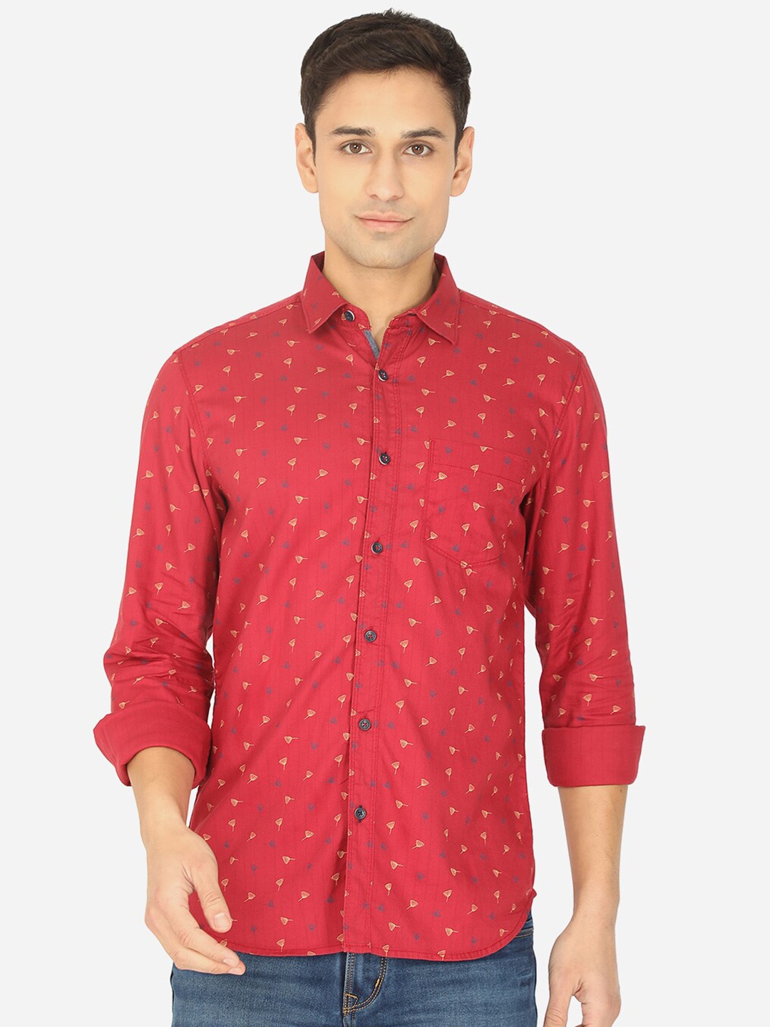 

JADE BLUE Men Red Slim Fit Printed Casual Shirt