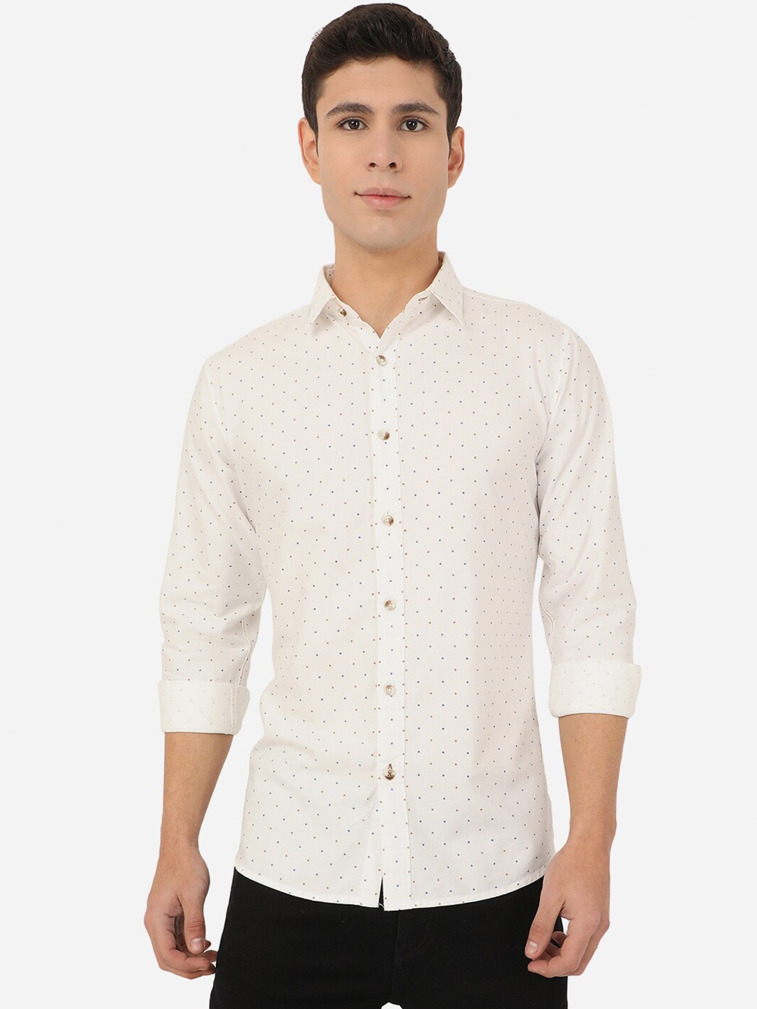 

JADE BLUE Men White Slim Fit Printed Casual Shirt