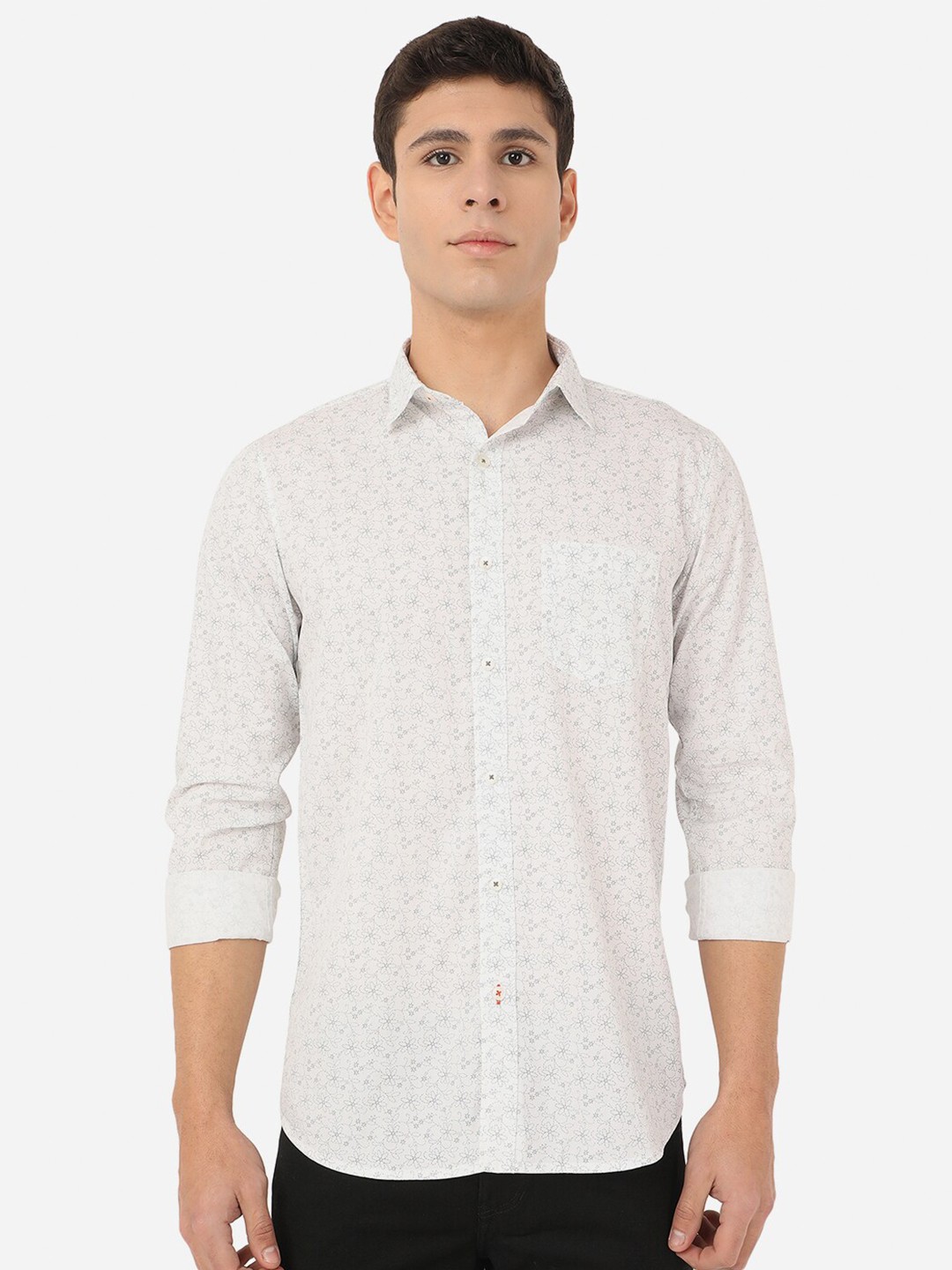

JADE BLUE Men White Slim Fit Floral Printed Cotton Casual Shirt