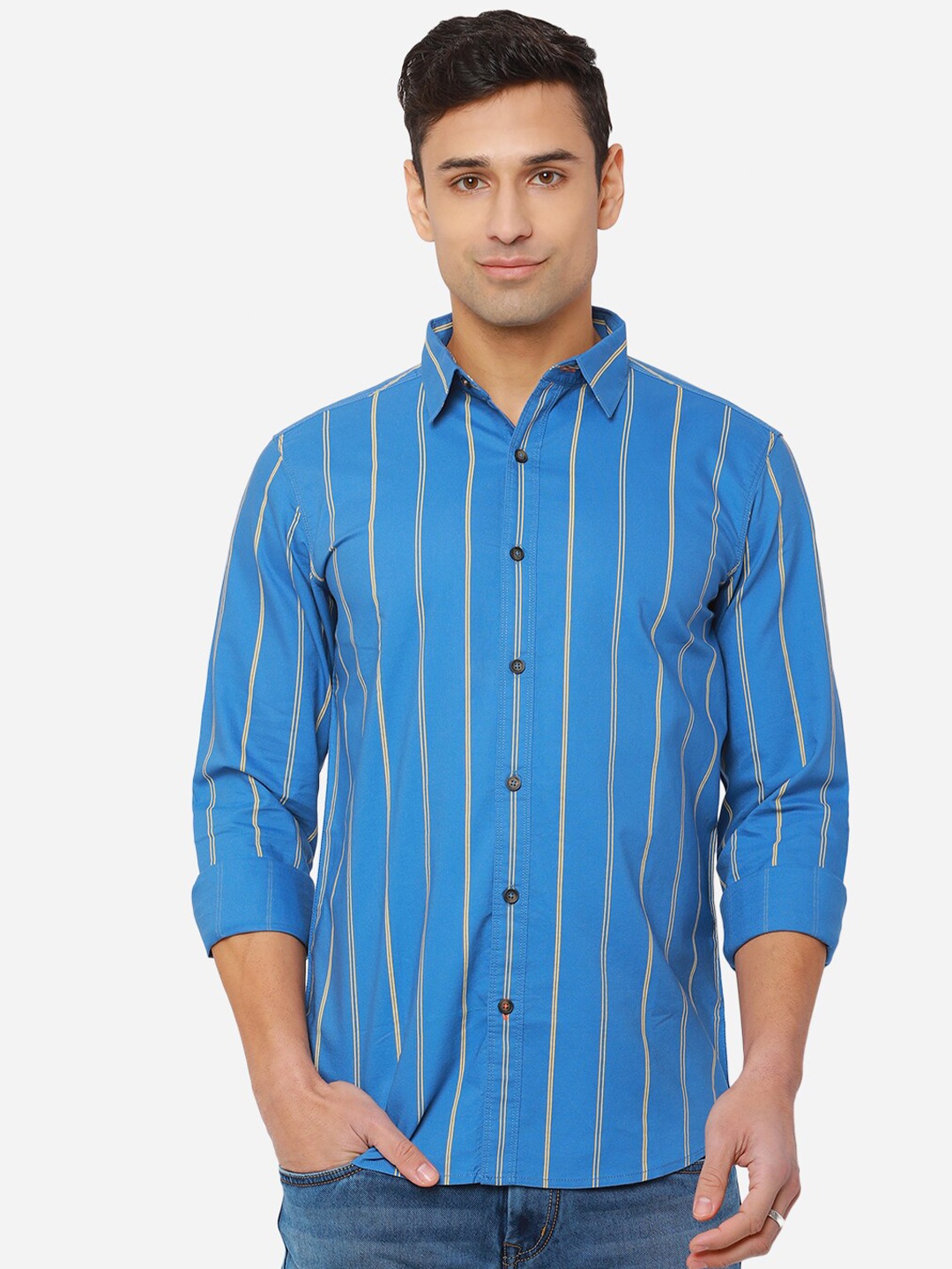 

JADE BLUE Men Blue Slim Fit Striped Cotton Casual Shirt