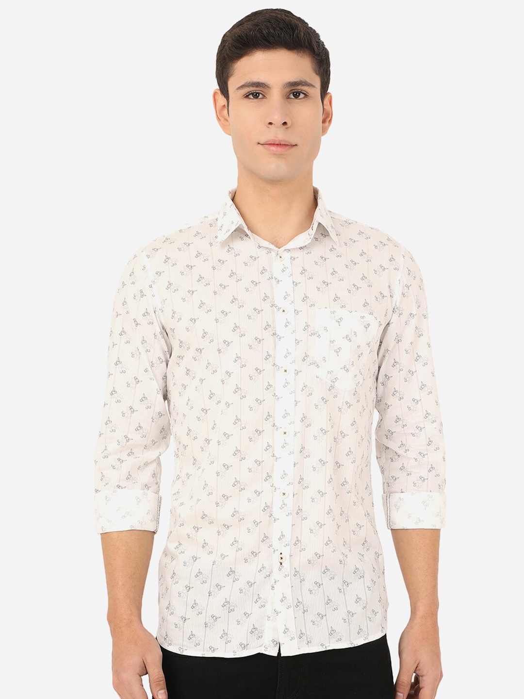 

JADE BLUE Men White Slim Fit Floral Printed Pure Cotton Casual Shirt