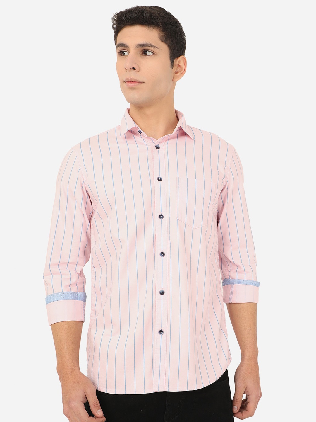 

JADE BLUE Men Pink Slim Fit Striped Cotton Casual Shirt