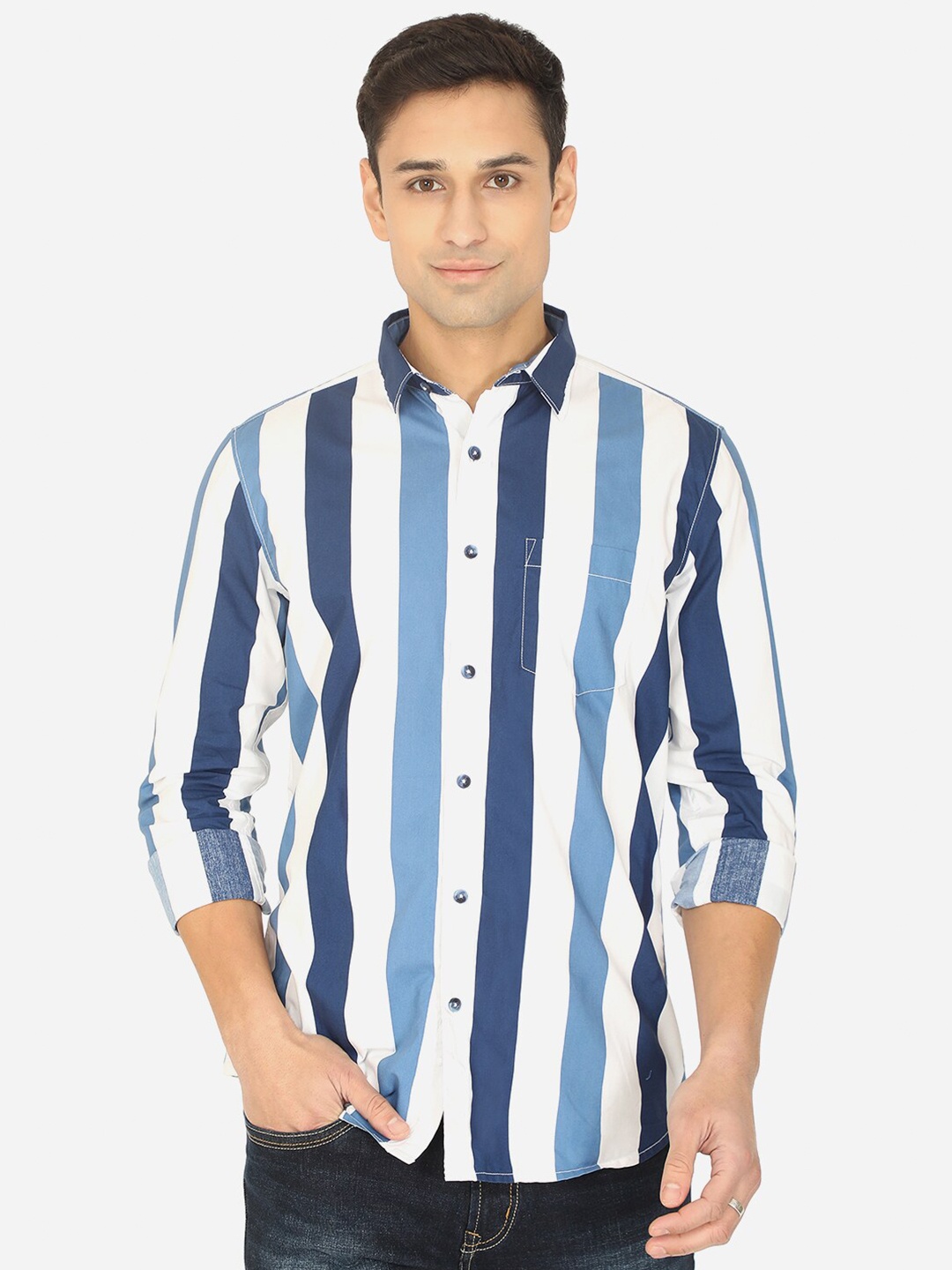 

JADE BLUE Men Blue Slim Fit Striped Casual Cotton Shirt