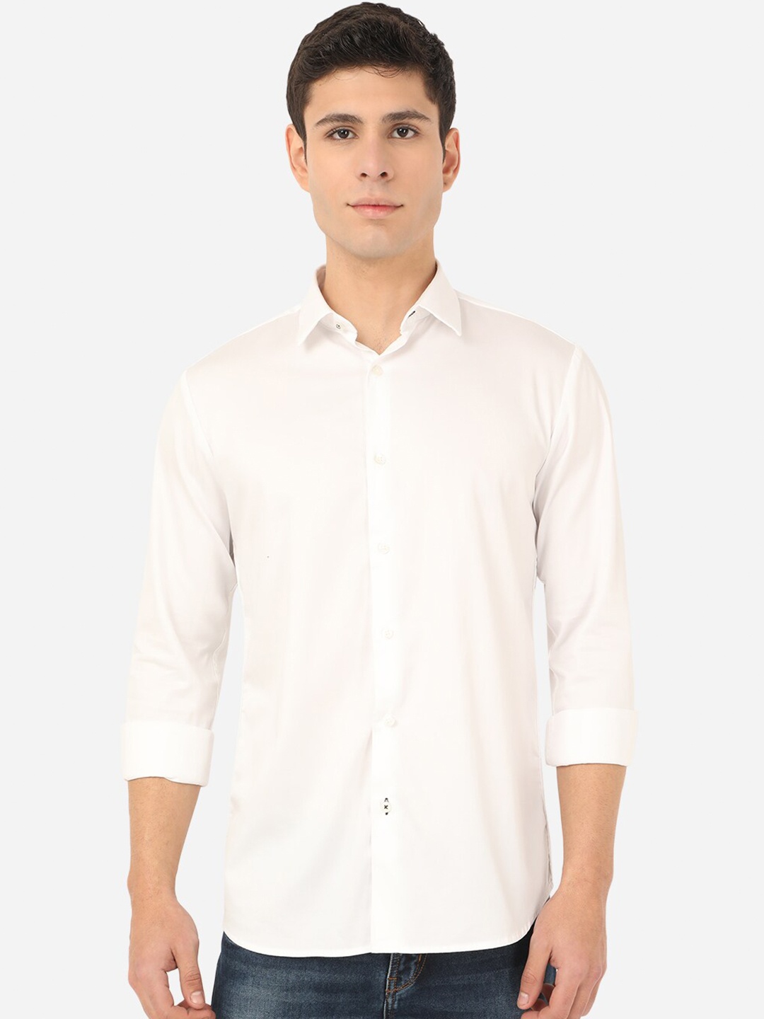 

JADE BLUE Men White Slim Fit Pure Cotton Casual Shirt