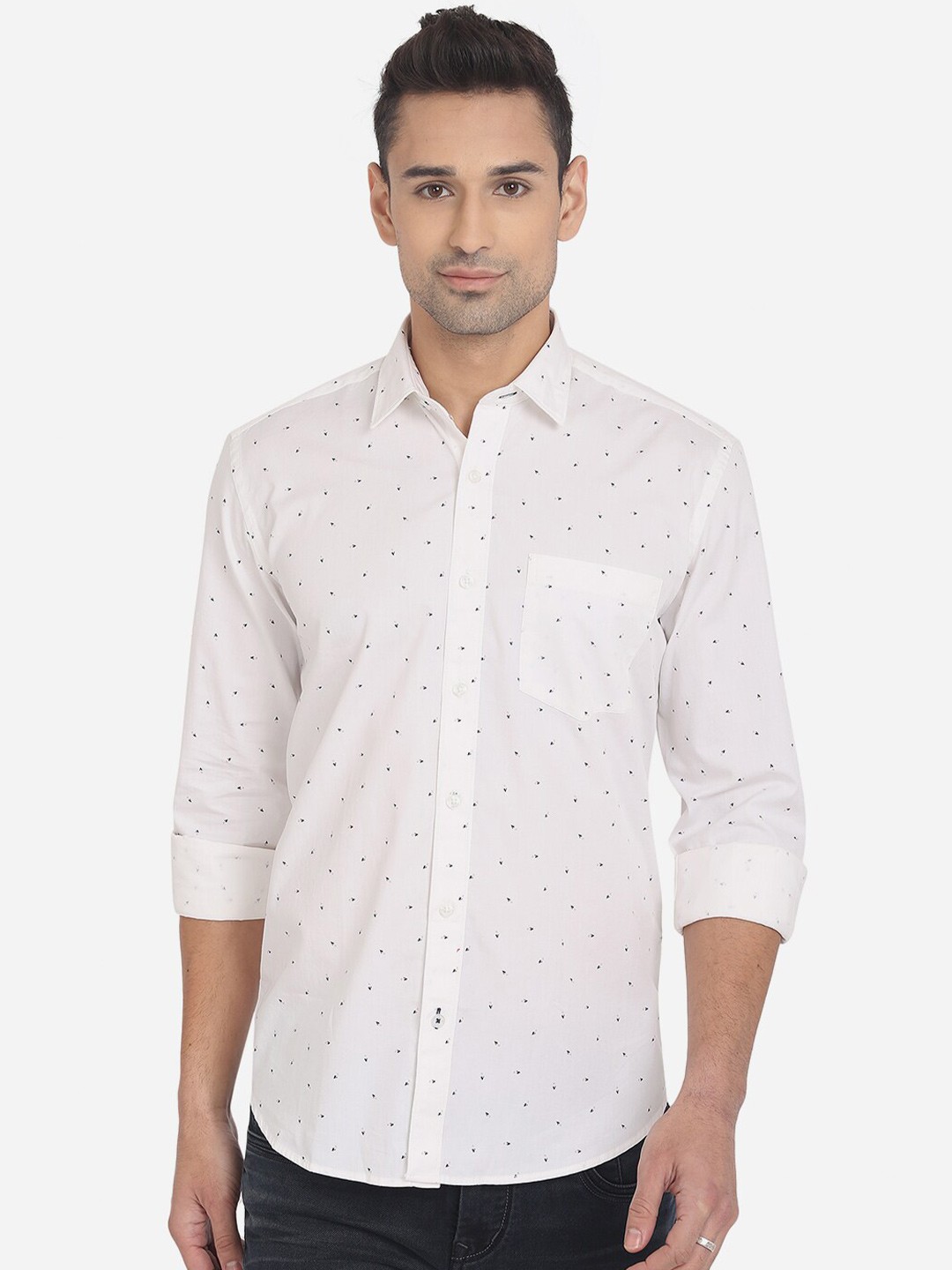 

JADE BLUE Men White Slim Fit Printed Pure Cotton Casual Shirt