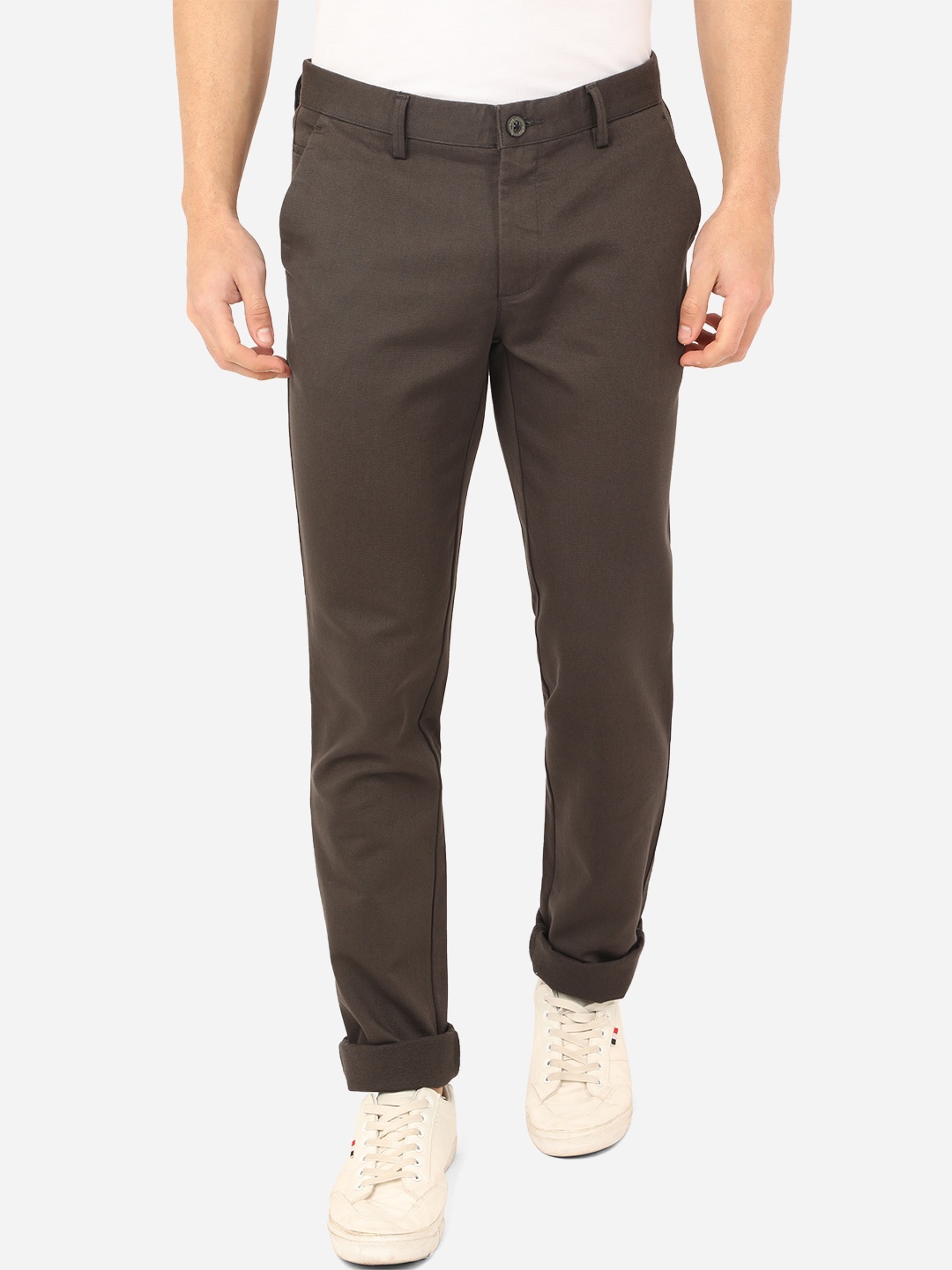 

JADE BLUE Men Grey Slim Fit Solid Easy Wash Cotton Trousers