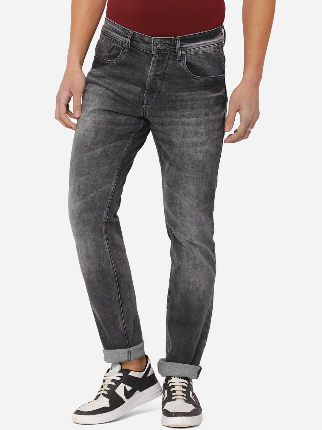 

JADE BLUE Men Grey Straight Fit Heavy Fade Stretchable Jeans