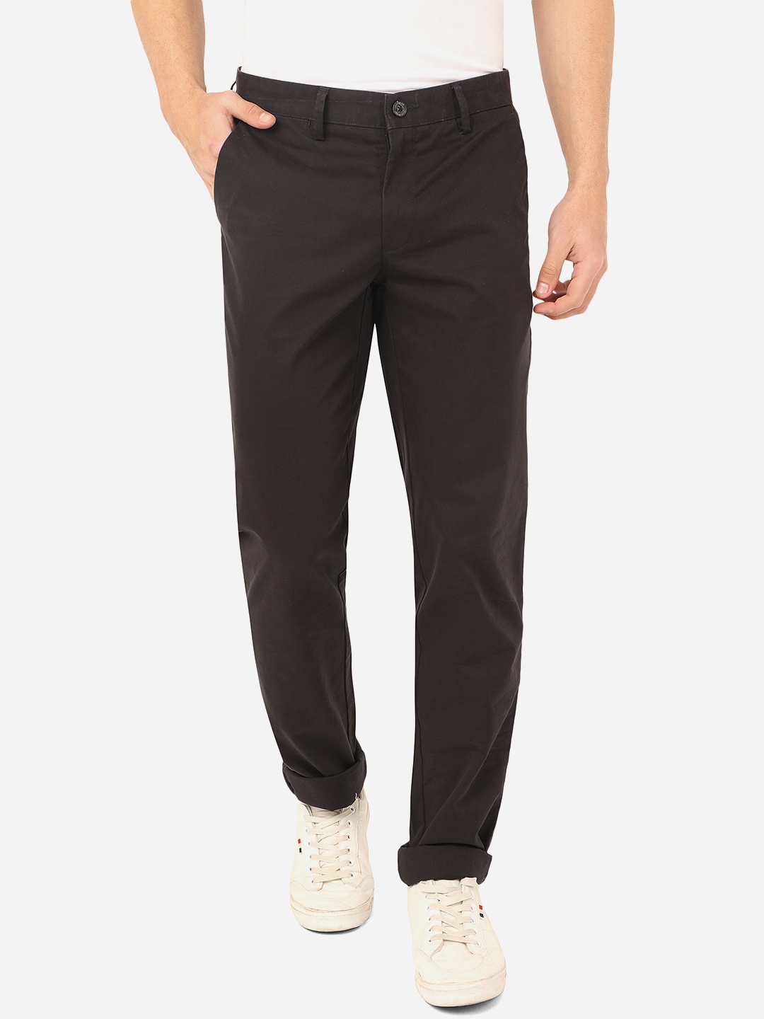 

JADE BLUE Men Black Slim Fit Cotton Trousers
