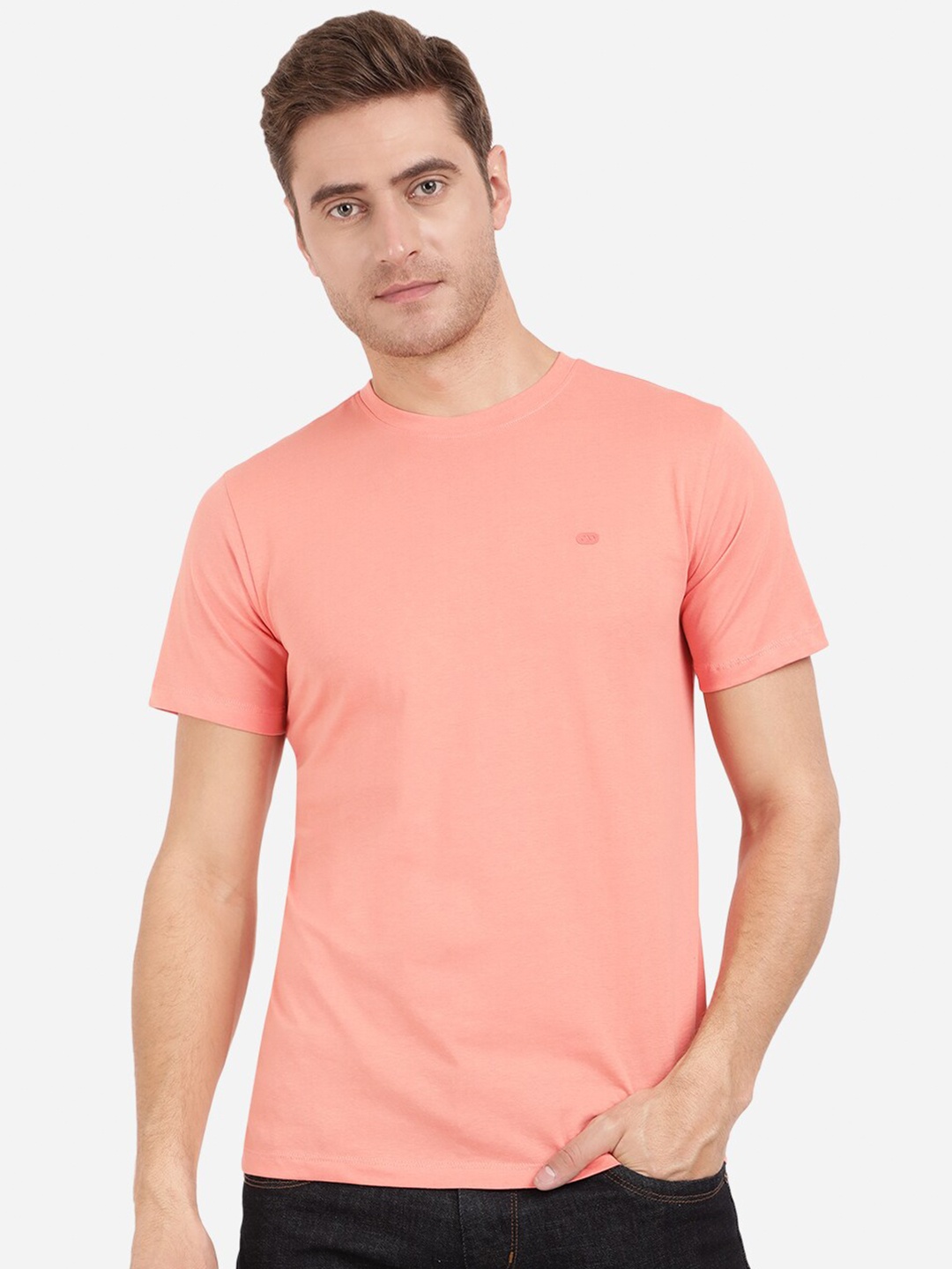 

JADE BLUE Men Pink Slim Fit Cotton T-shirt