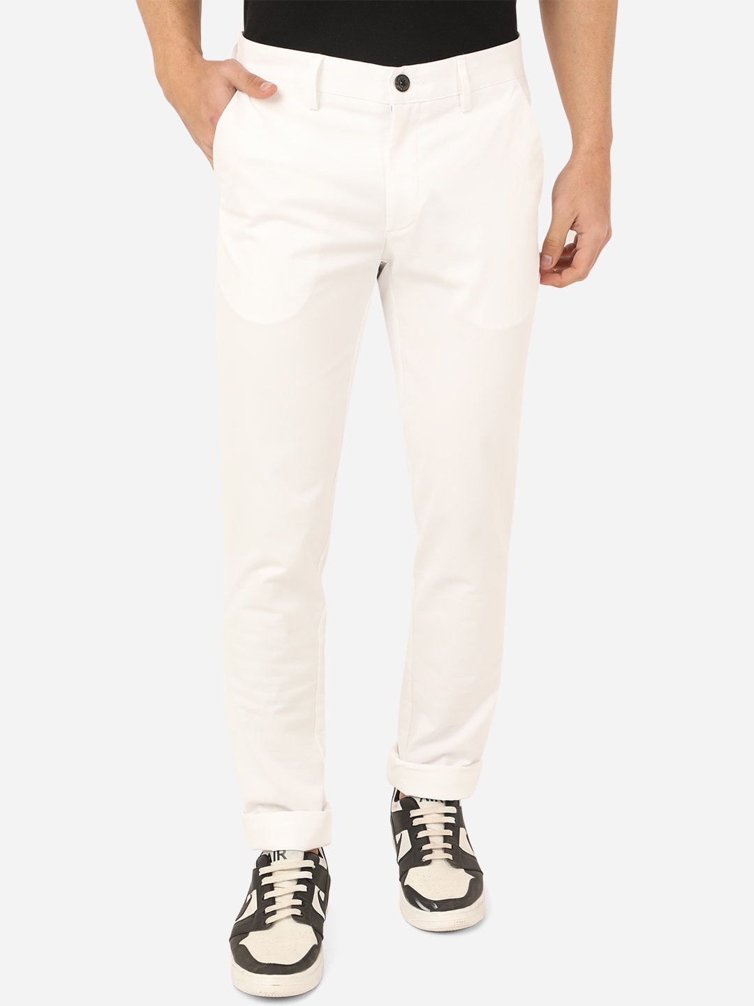 

JADE BLUE Men White Slim Fit Easy Wash Pure Cotton Trousers