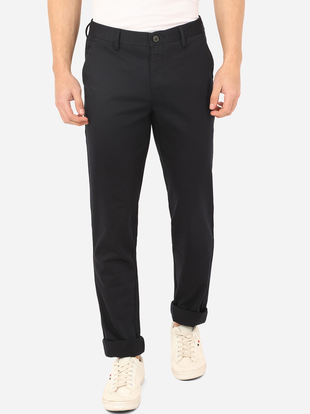 

JADE BLUE Men Navy Blue Slim Fit Easy Wash Pure Cotton Trousers