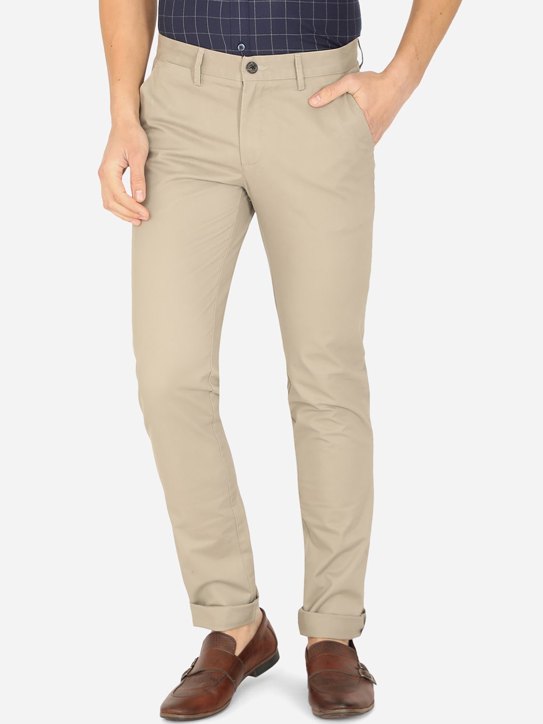 

JADE BLUE Men Grey Slim Fit Easy Wash Cotton Chinos Trousers