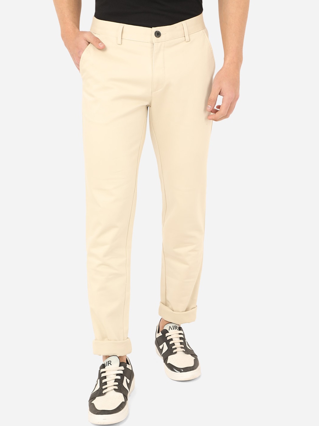 

JADE BLUE Men Beige Slim Fit Easy Wash Pure Cotton Trousers