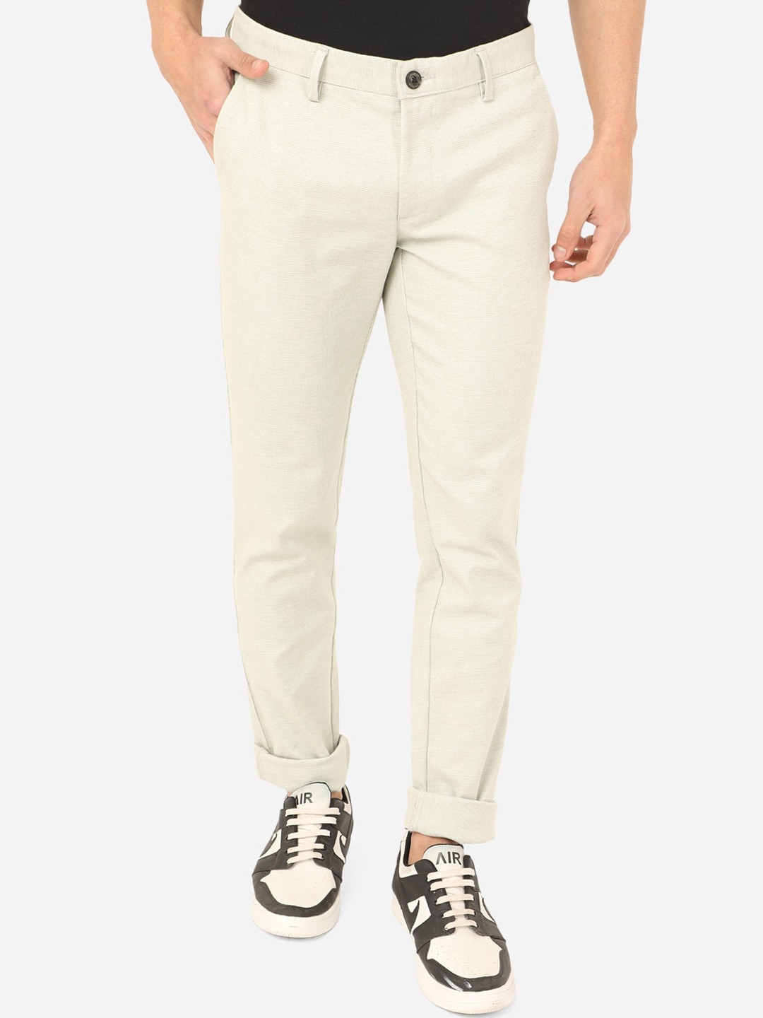 

JADE BLUE Men Off White Slim Fit Easy Wash Pure Cotton Trousers