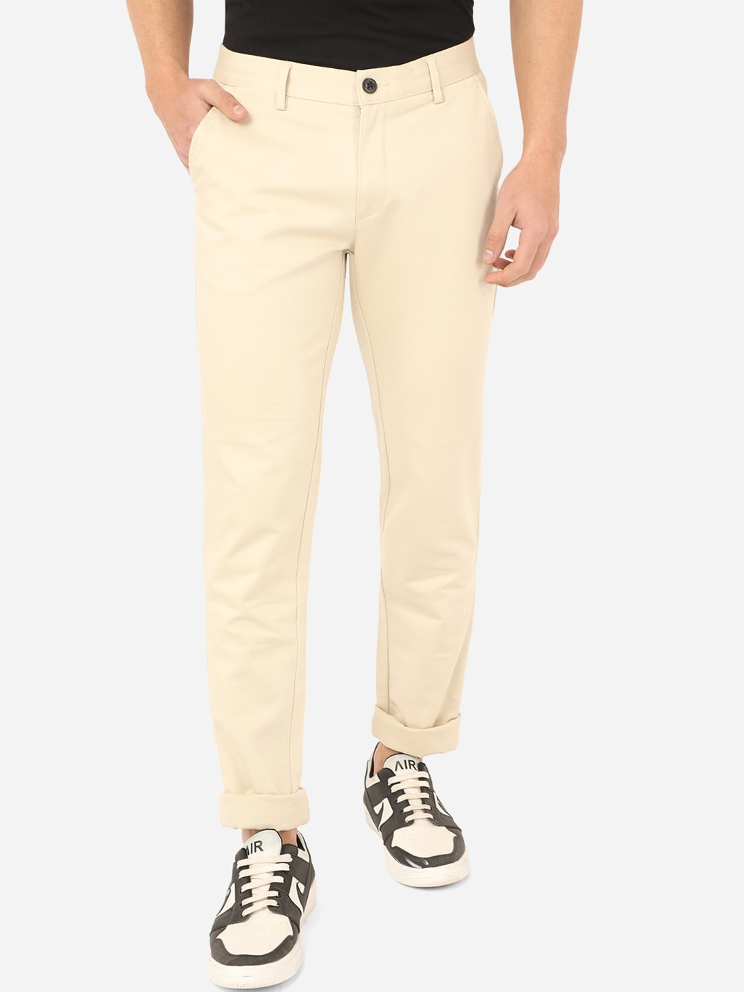

JADE BLUE Men Beige Slim Fit Easy Wash Cotton Trousers