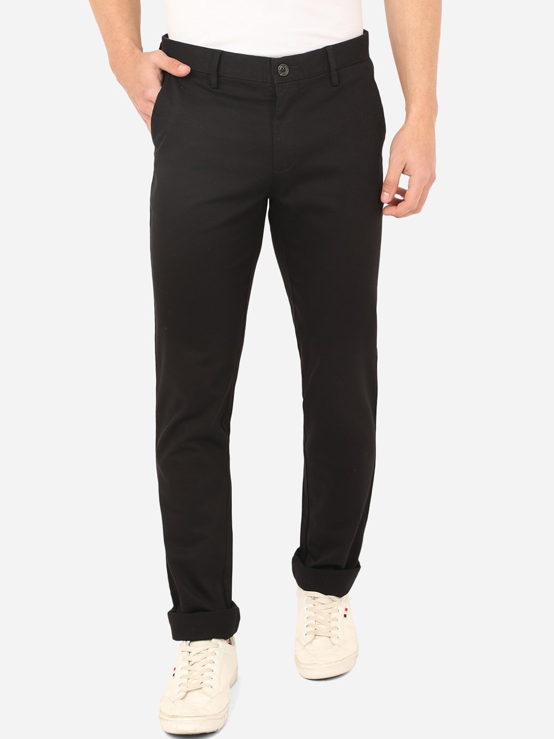 

JADE BLUE Men Black Slim Fit Easy Wash Pure Cotton Trousers