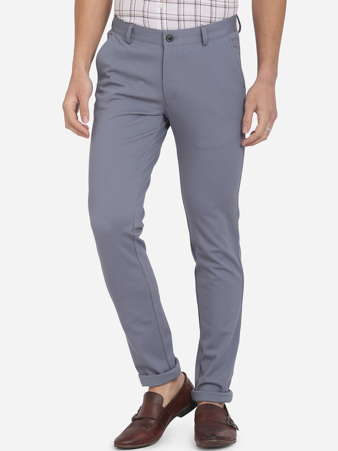 

JADE BLUE Men Grey Slim Fit Easy Wash Cotton Casual Trousers