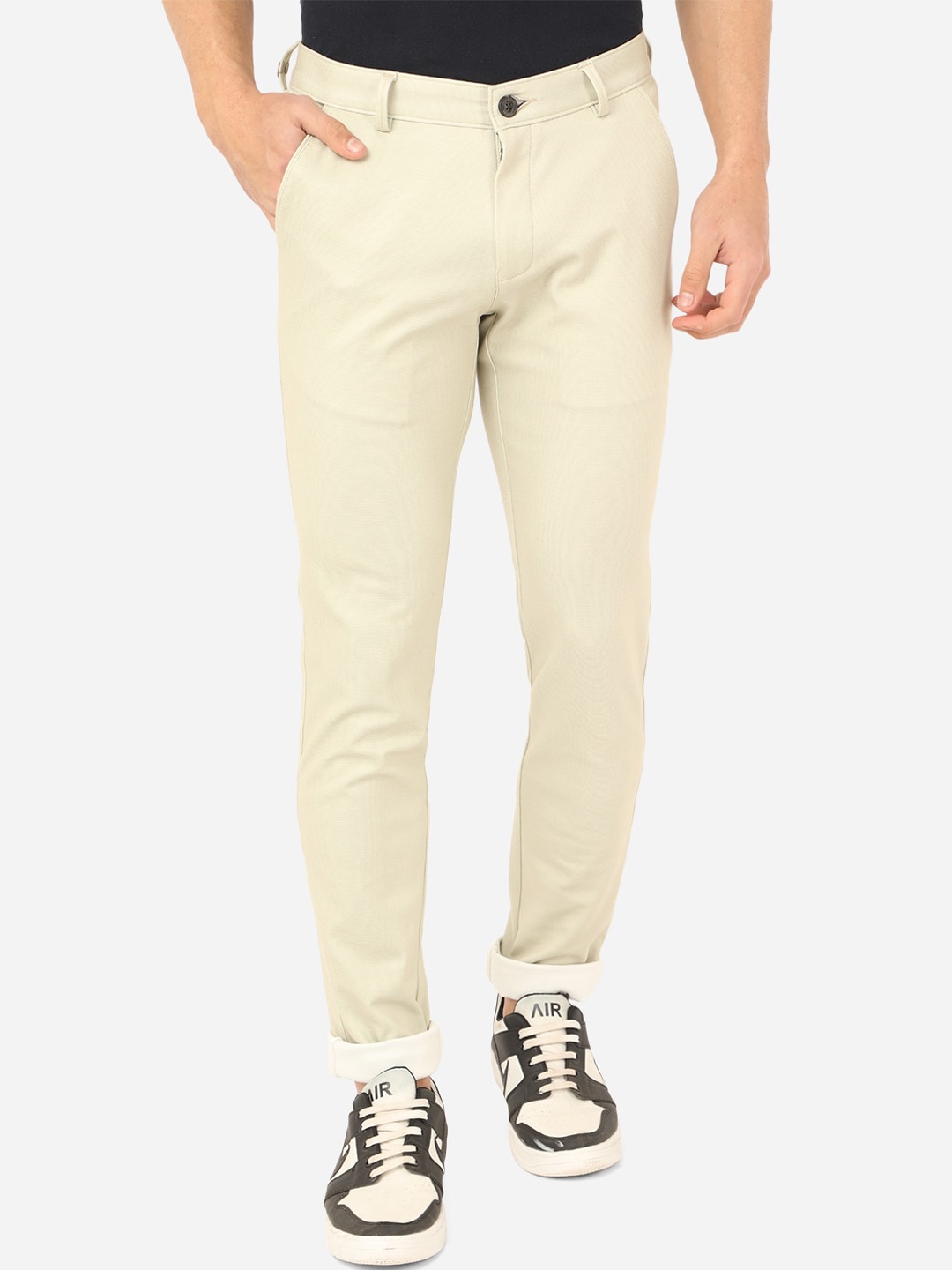 

JADE BLUE Men Light Yellow Slim Fit Cotton Trousers