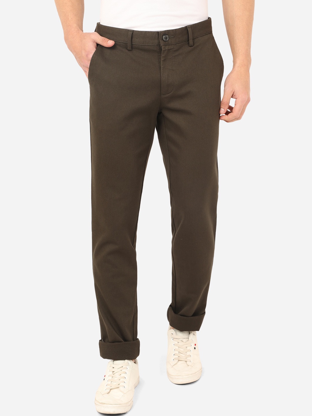 

JADE BLUE Men Brown Slim Fit Easy Wash Trousers