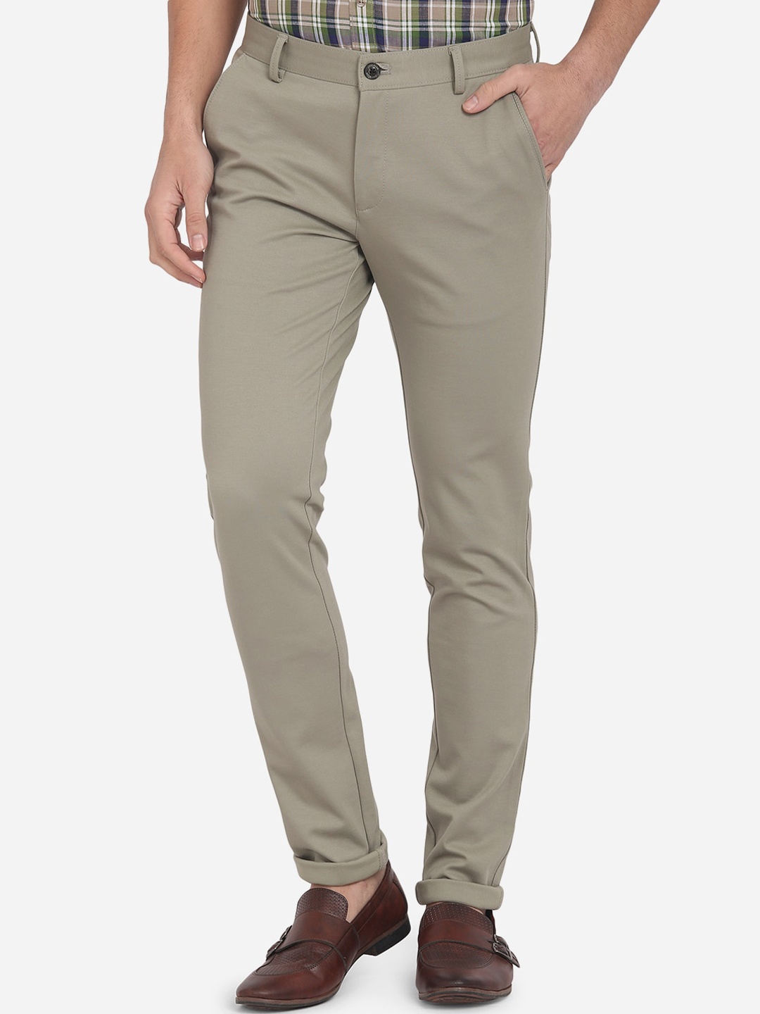 

JADE BLUE Men Grey Slim Fit Easy Wash Chinos Trousers