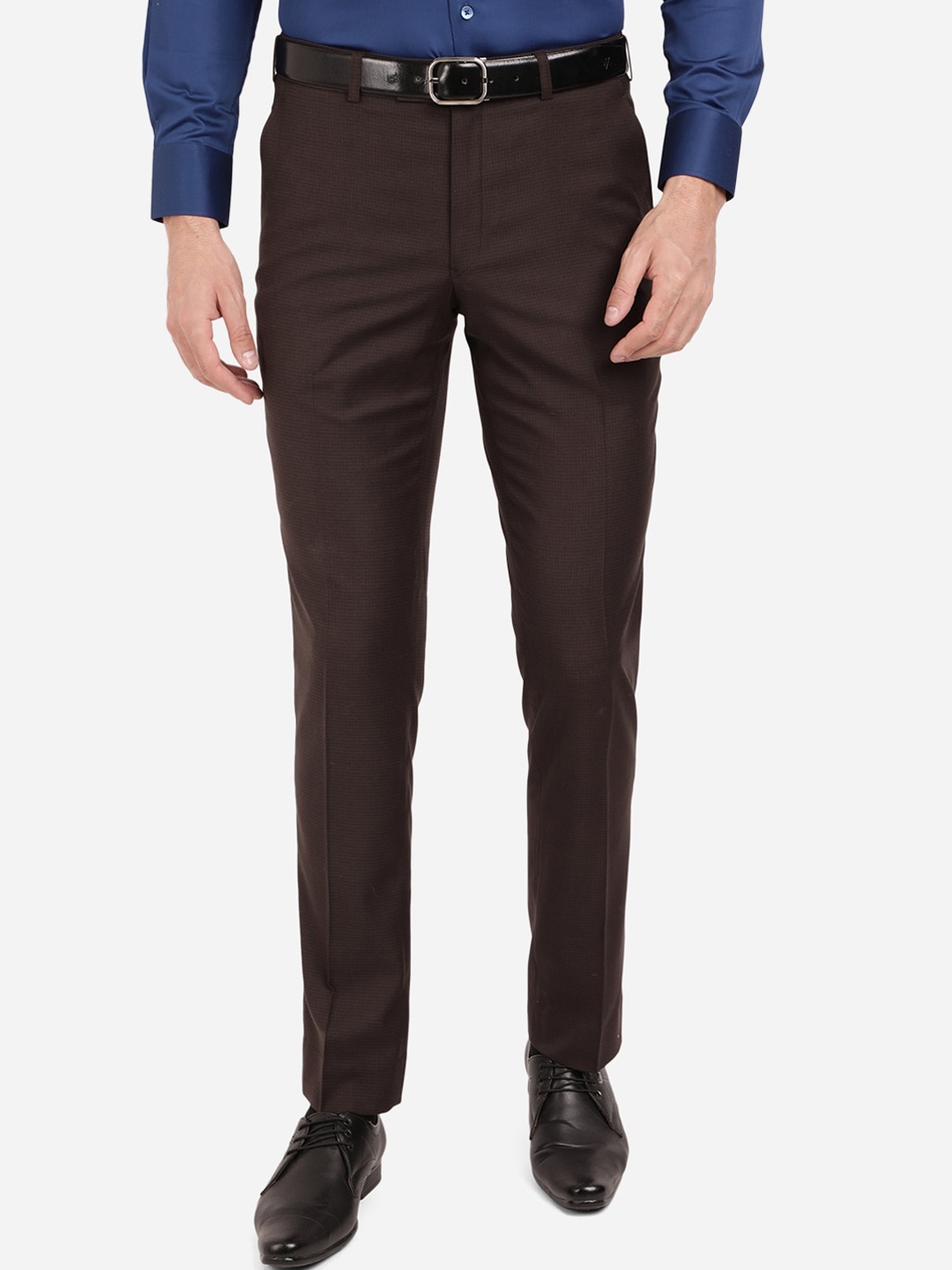 

JADE BLUE Men Brown Easy Wash Trousers
