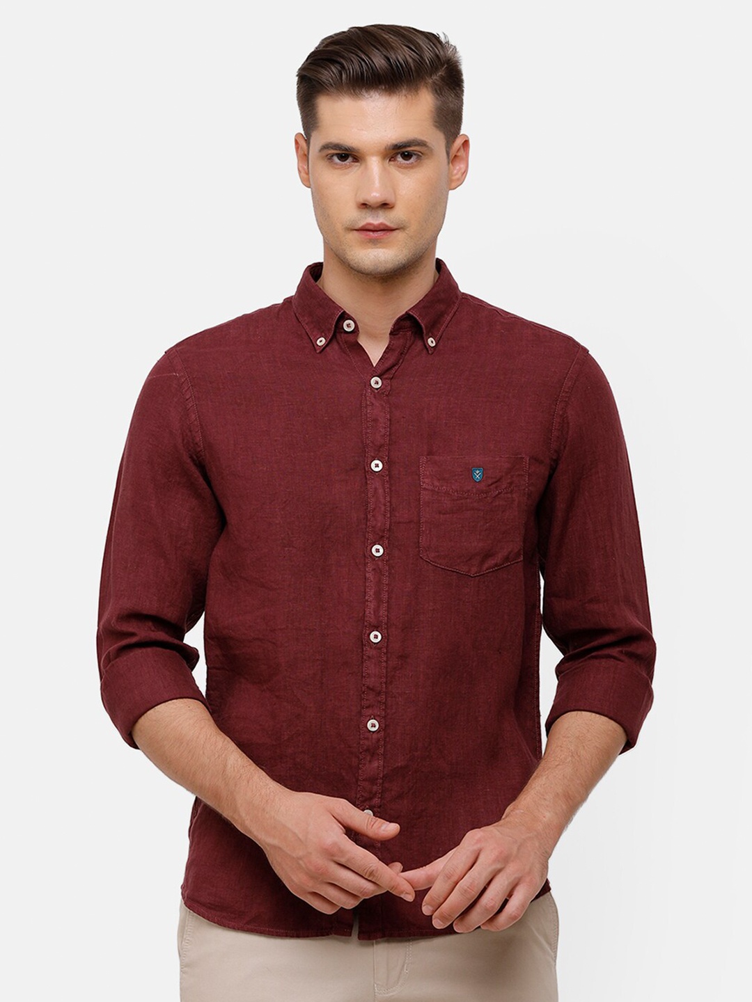 

Linen Club Men Maroon Regular Fit Solid Linen Casual Shirt