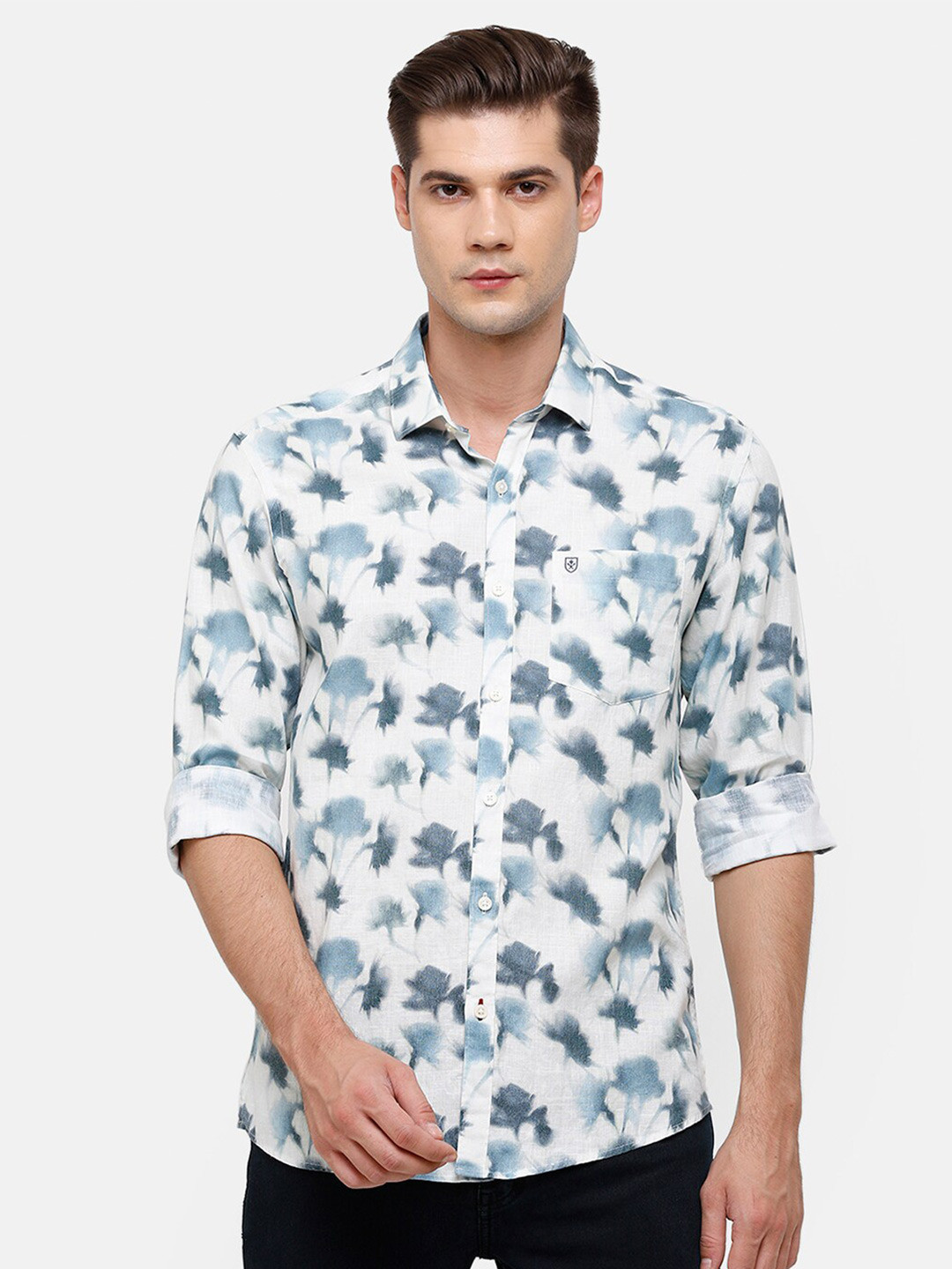 

Linen Club Men White Printed Regular Fit Linen Casual Shirt