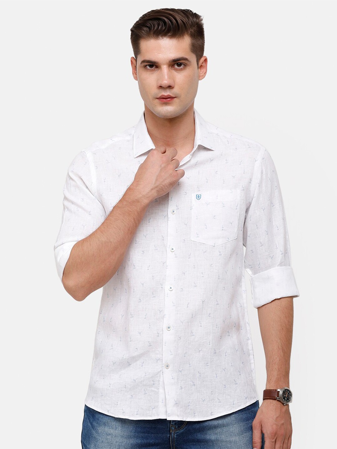 

Linen Club Men White Printed Linen Casual Shirt
