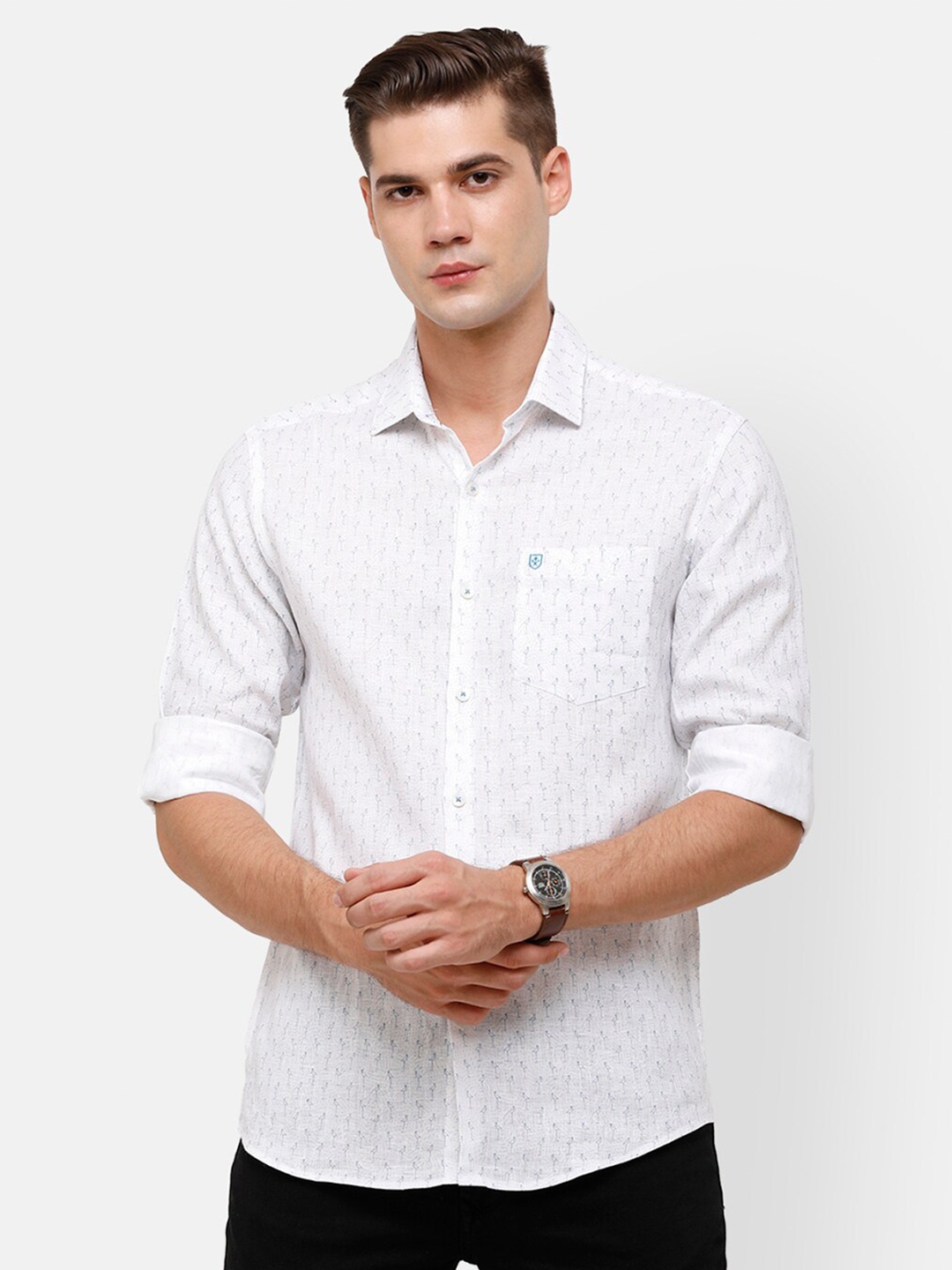 

Linen Club Men White Printed Linen Casual Shirt