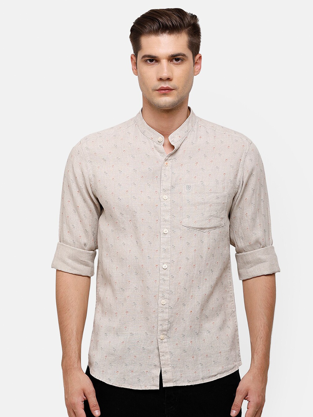 

Linen Club Men Grey Floral Printed Linen Casual Shirt