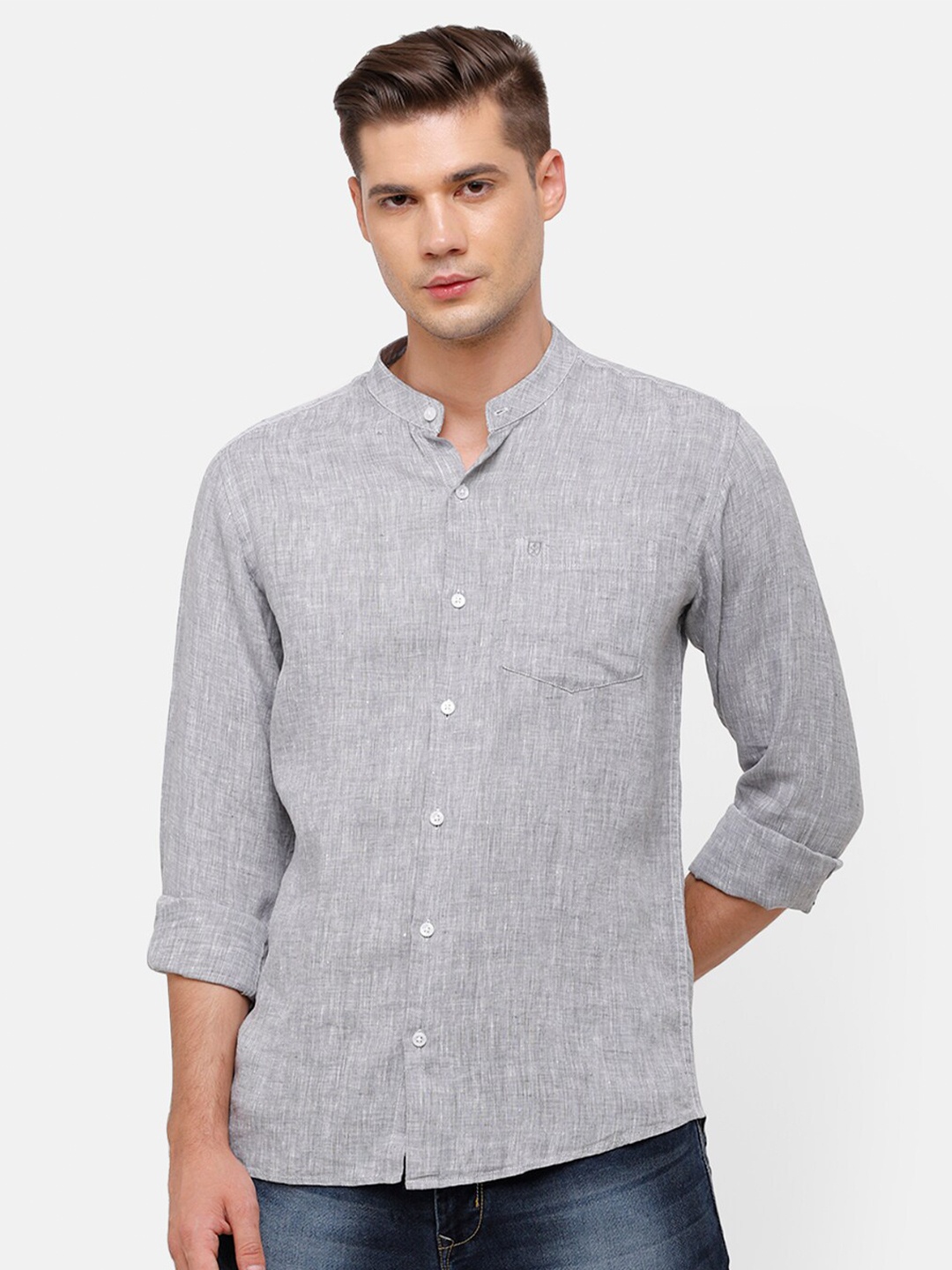 

Linen Club Men Grey Regular Fit Linen Casual Shirt