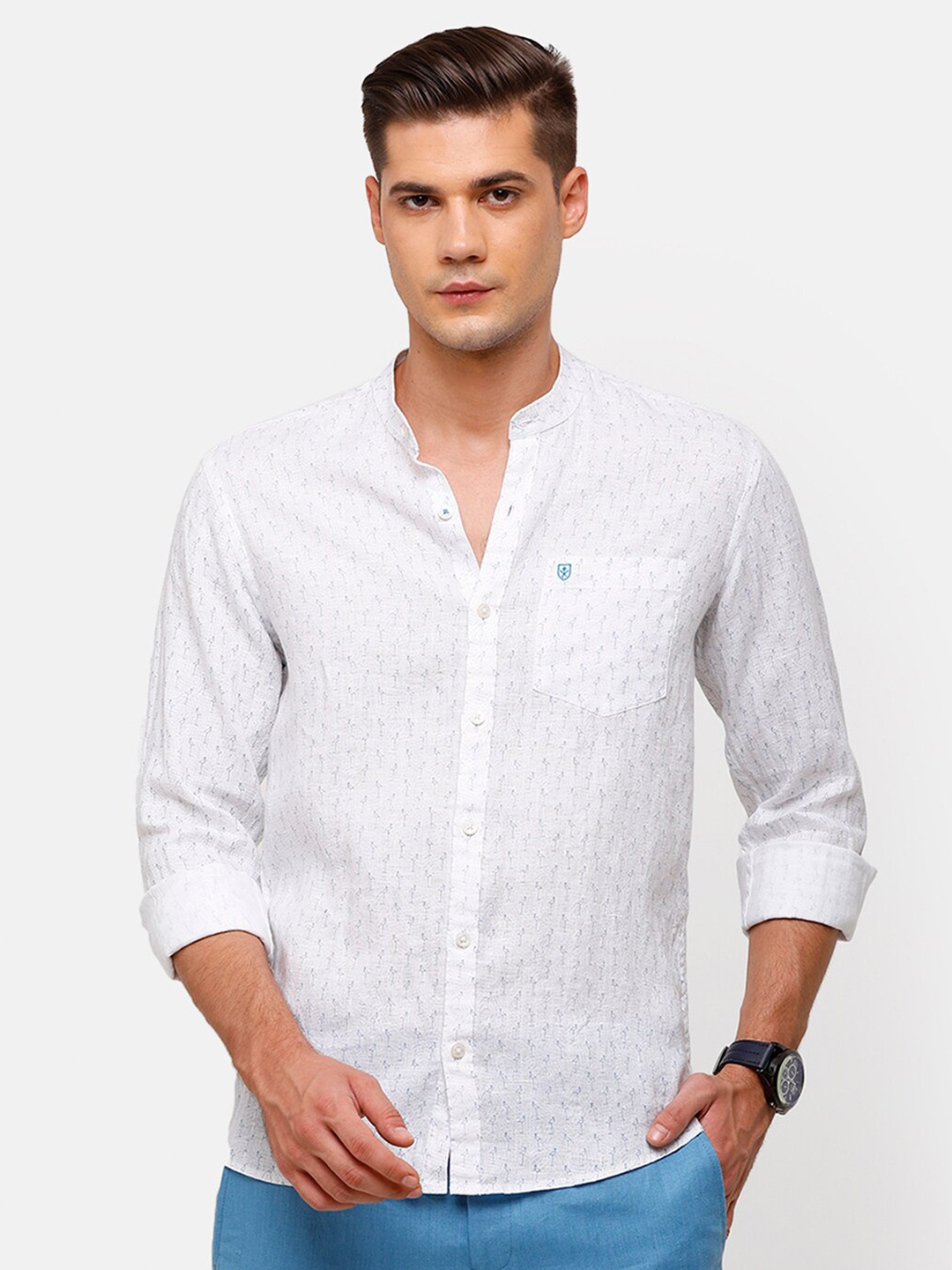 

Linen Club Men White Printed Linen Casual Shirt
