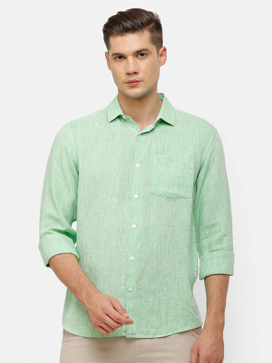 

Linen Club Men Green Linen Casual Shirt