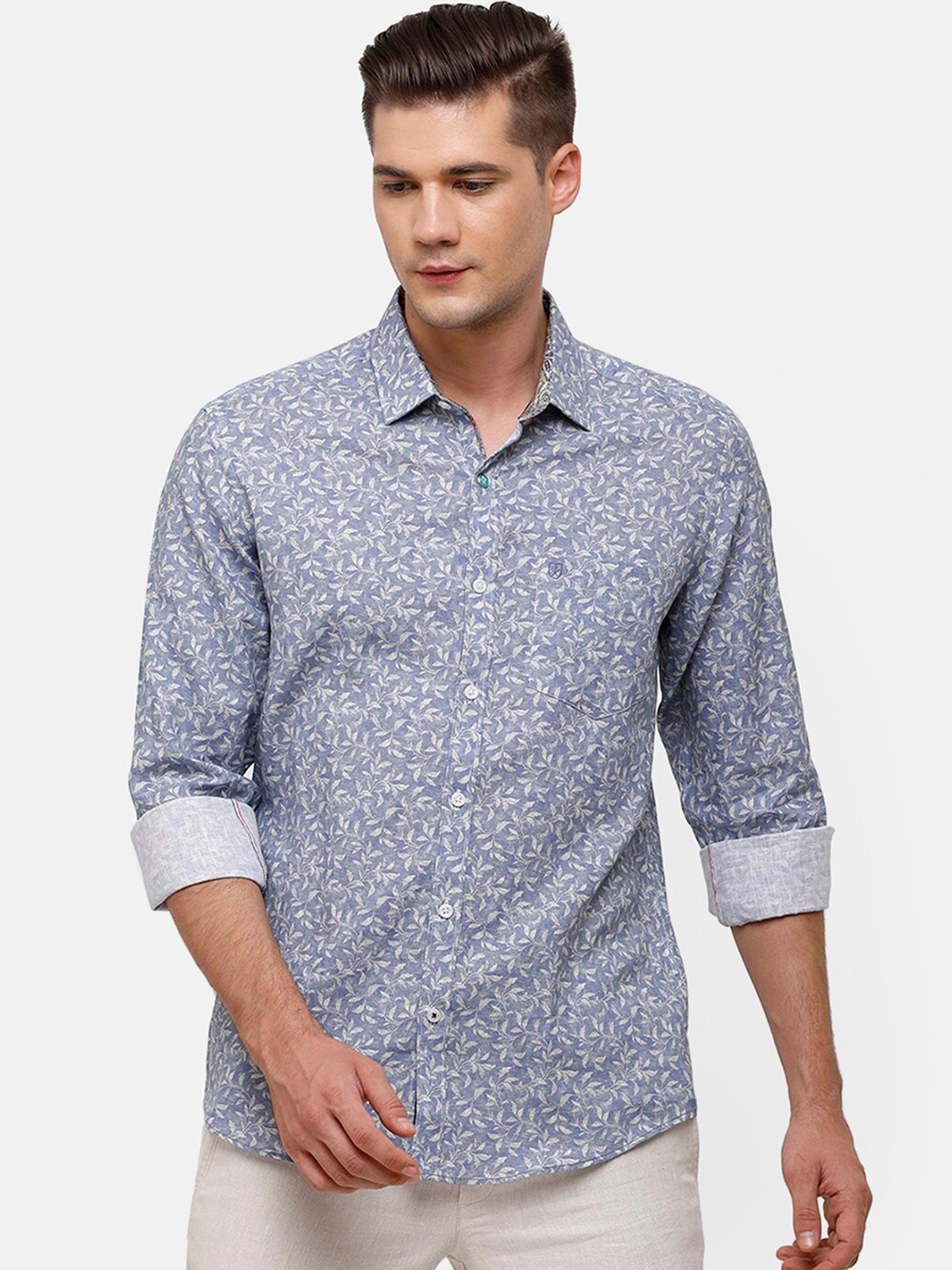 

Linen Club Men Blue & Off White Floral Printed Linen Casual Shirt