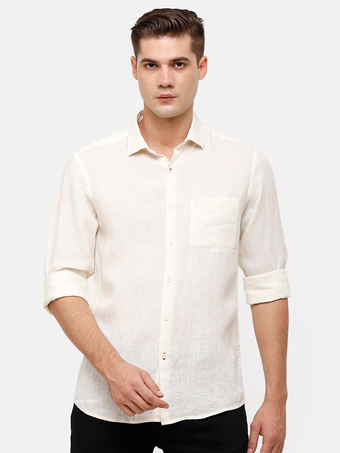 

Linen Club Men Yellow Regular Fit Linen Casual Shirt