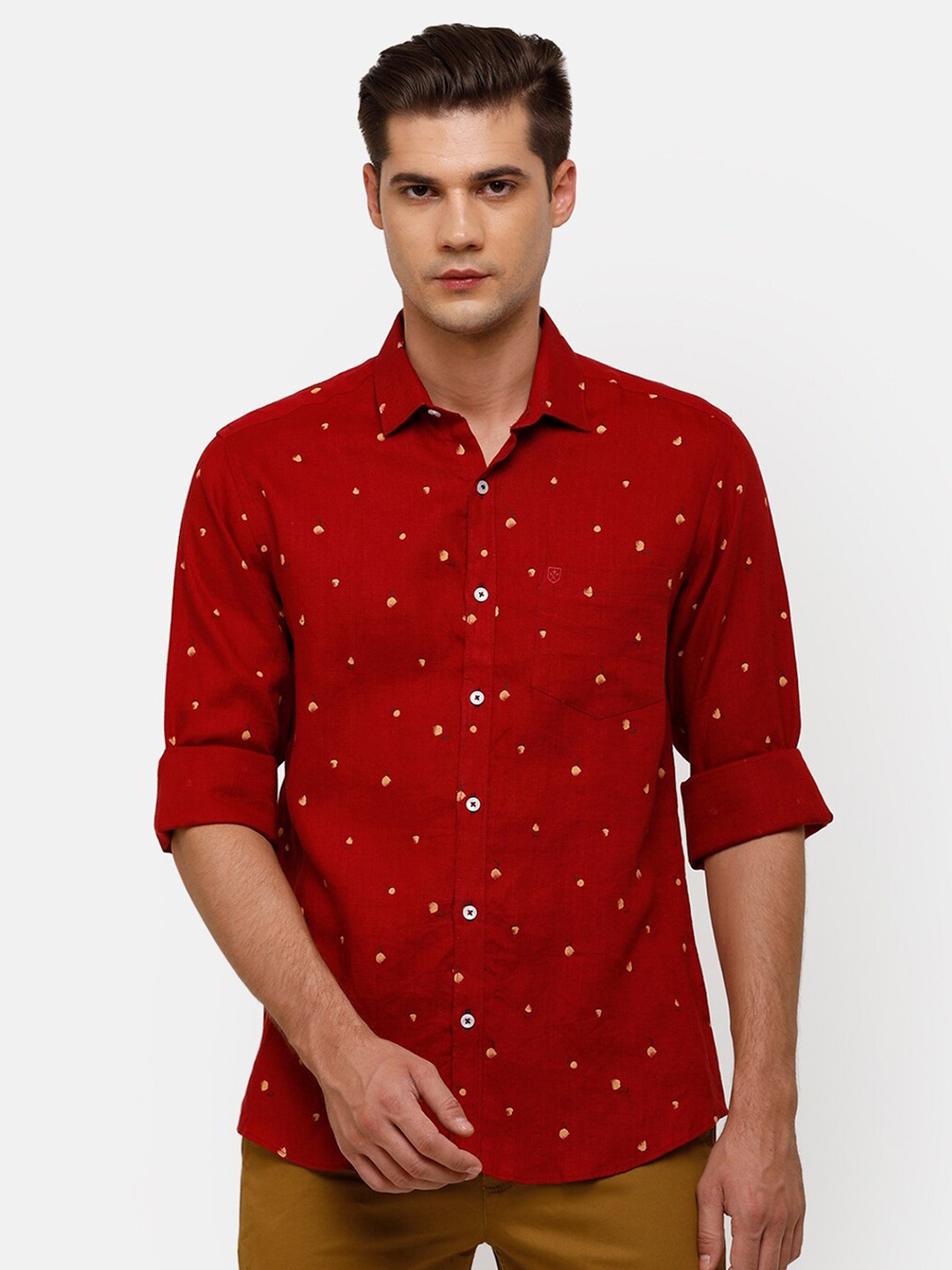 

Linen Club Men Red Printed Linen Casual Shirt