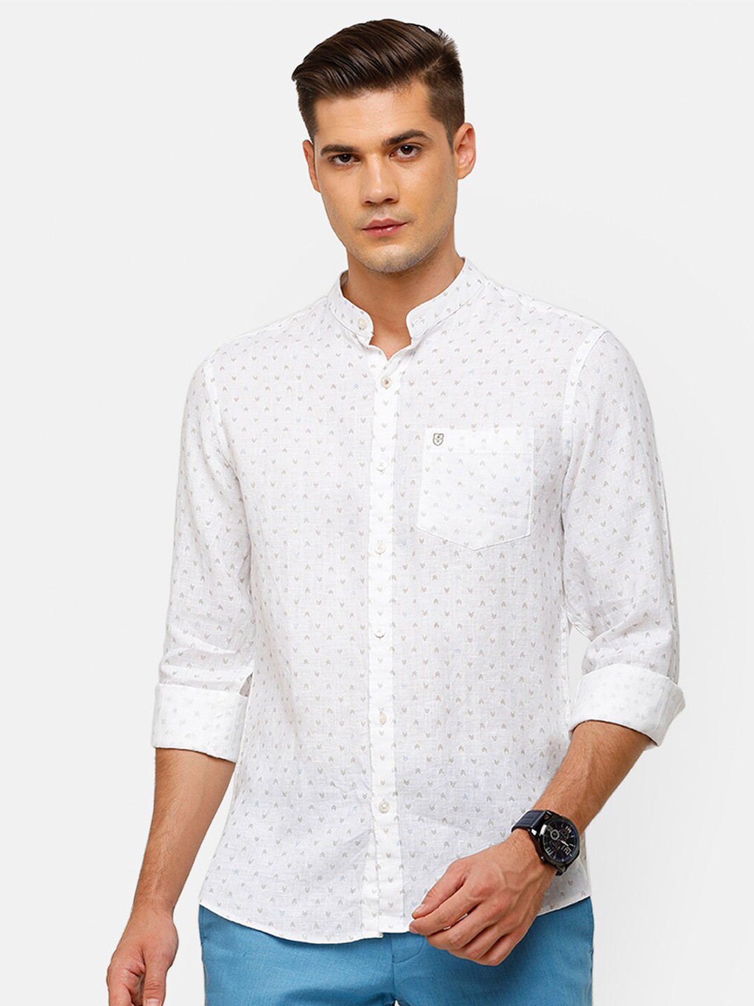 

Linen Club Men White Printed Linen Casual Shirt
