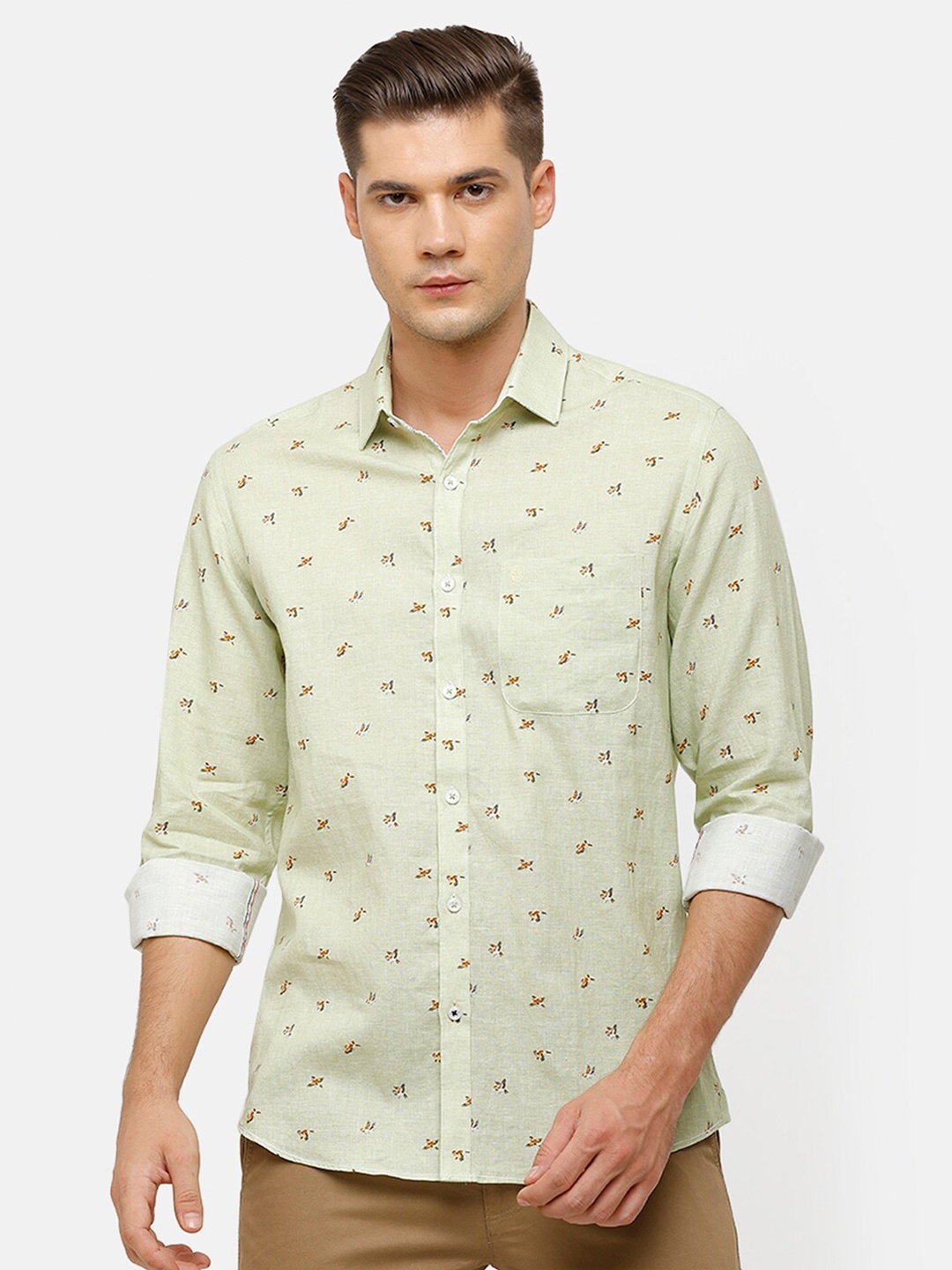 

Linen Club Men Green Printed Cotton Casual Shirt